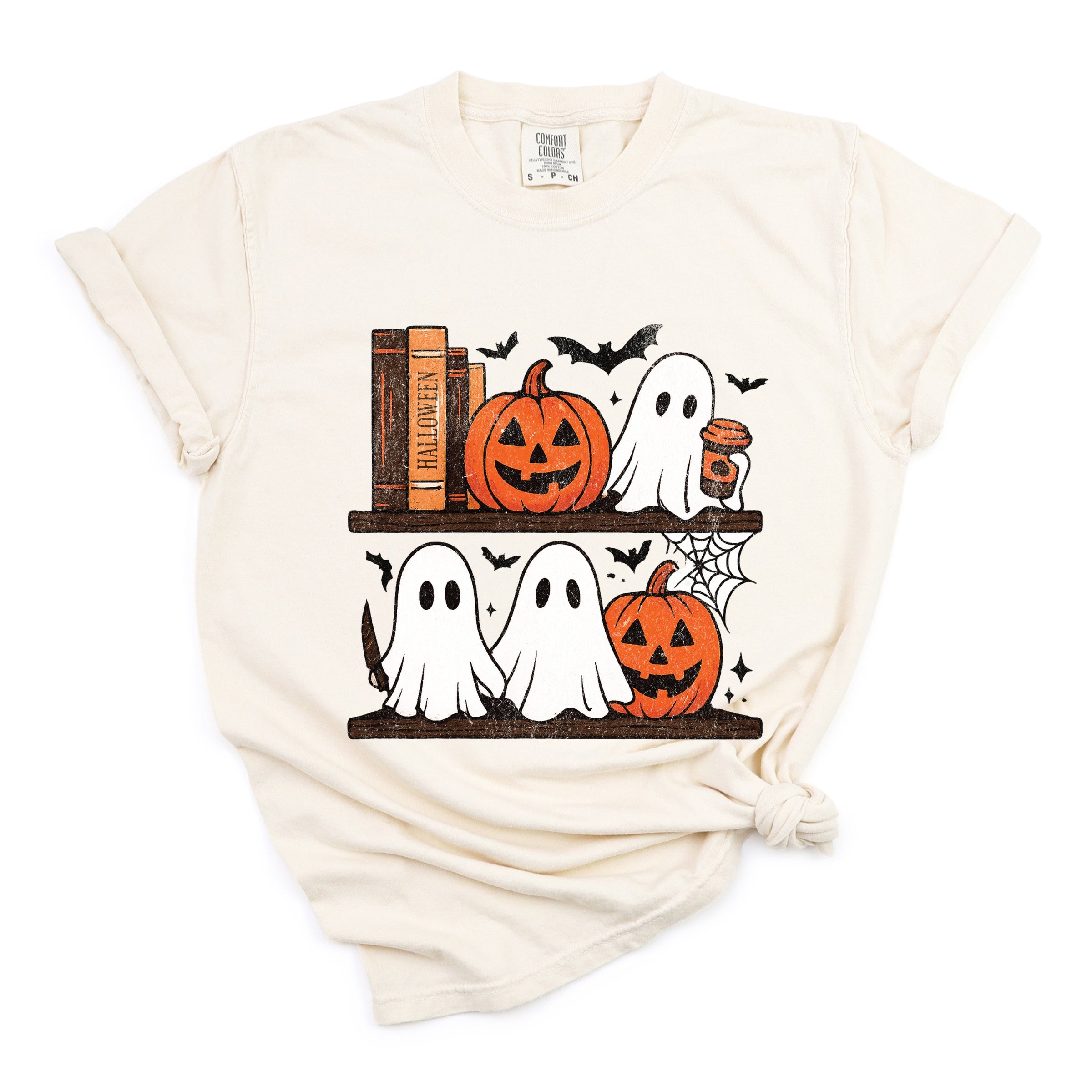 Halloween Bookshelf Ghosts - Garment Dyed Tee