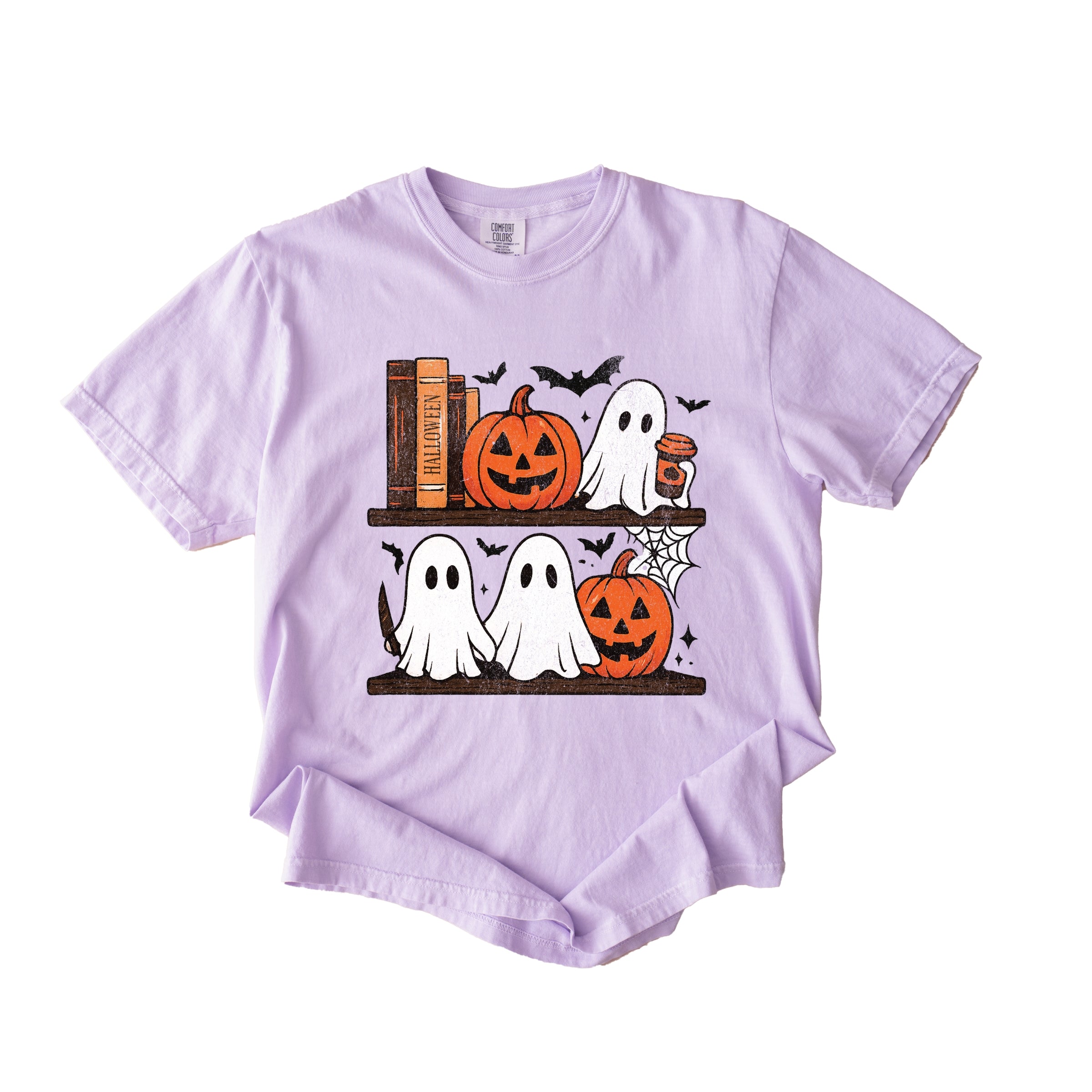 Halloween Bookshelf Ghosts - Garment Dyed Tee