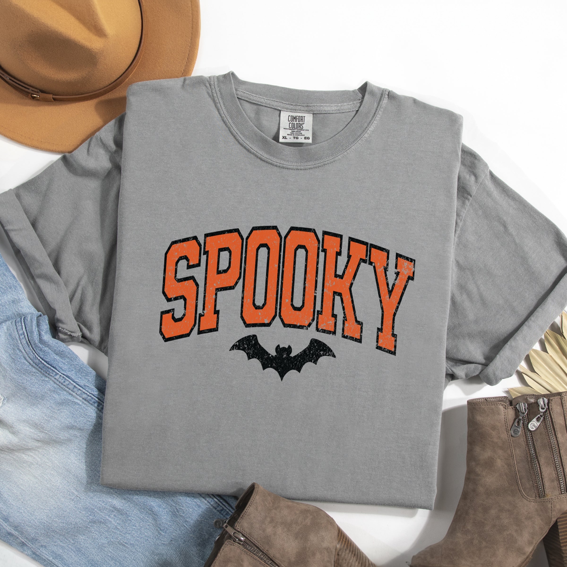 Varsity Spooky Bat Distressed - Garment Dyed Tee