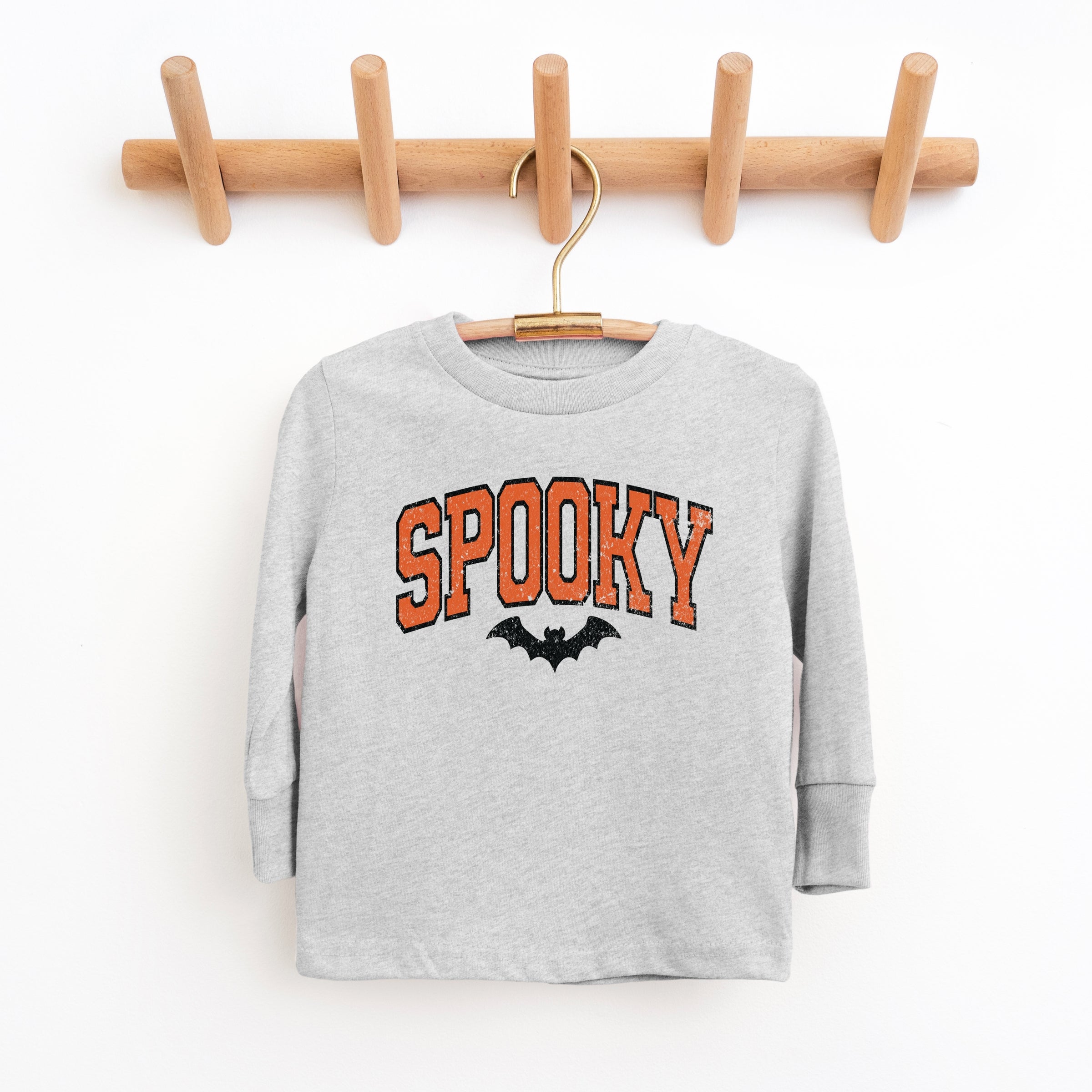 Varsity Spooky Bat Distressed - Toddler Long Sleeve Graphic Tee and Youth Long Sleeve Graphic T-Shirt