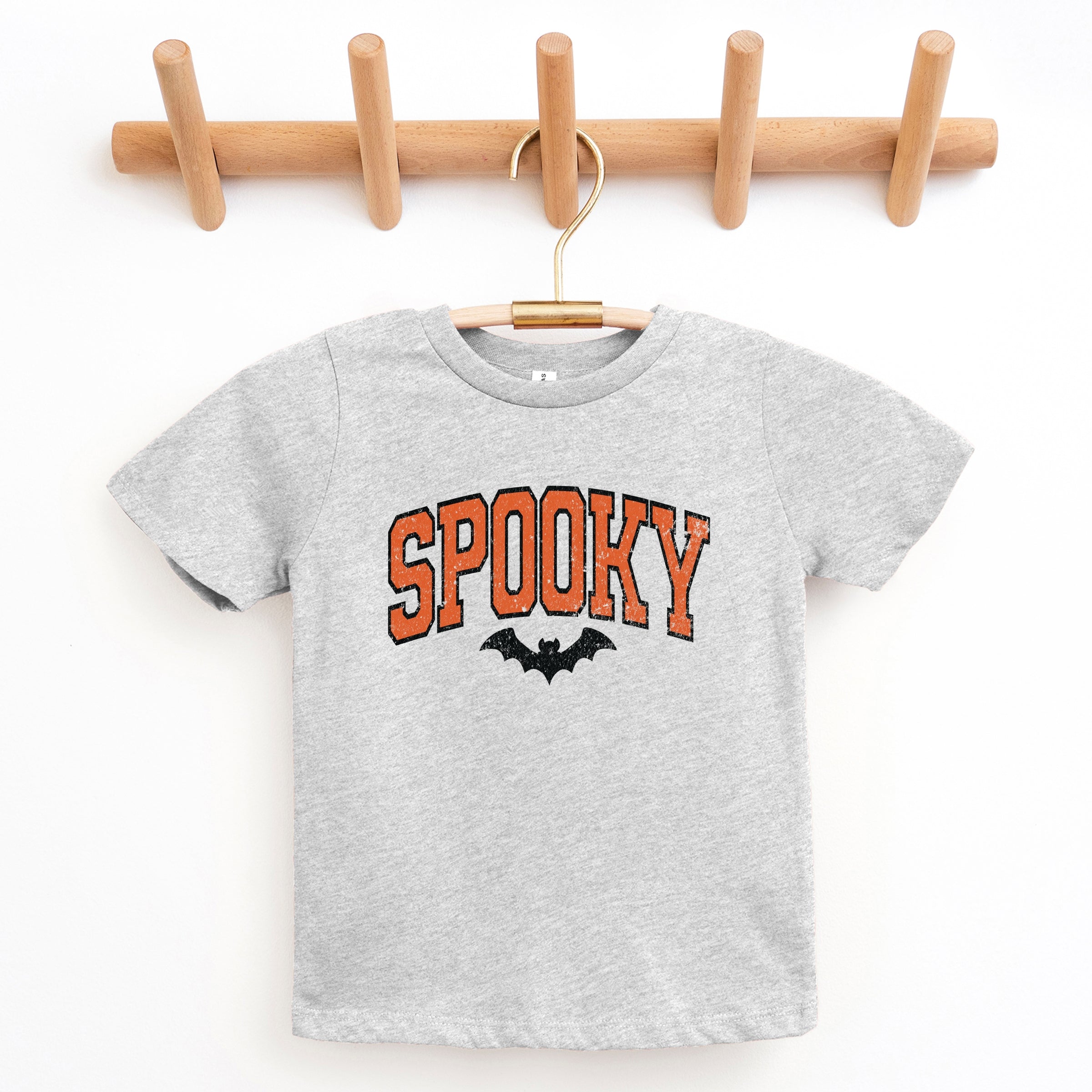 Varsity Spooky Bat Distressed - Youth Short Sleeve Graphic T-Shirt and Toddler Short Sleeve Graphic T-Shirt