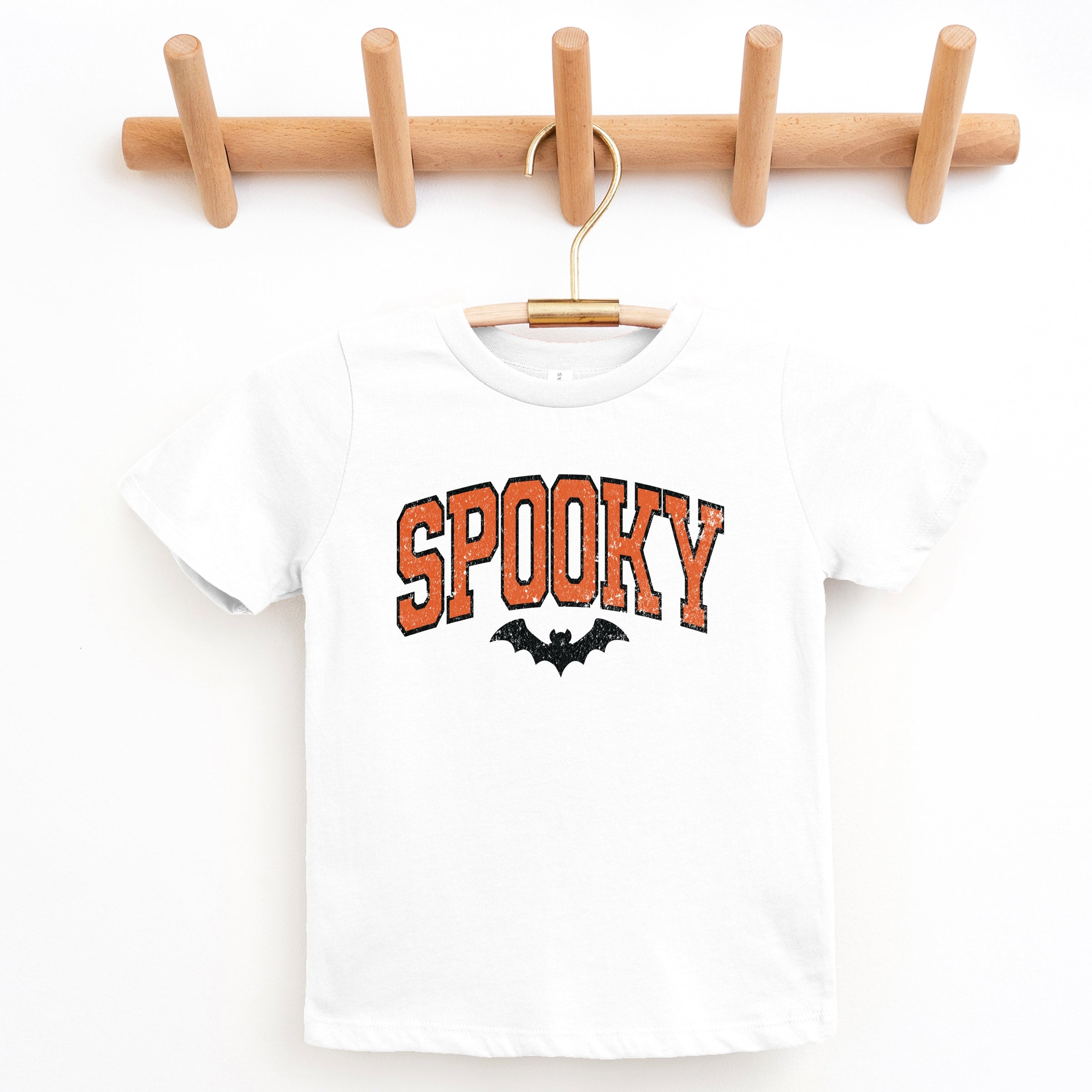 Varsity Spooky Bat Distressed - Youth Short Sleeve Graphic T-Shirt and Toddler Short Sleeve Graphic T-Shirt