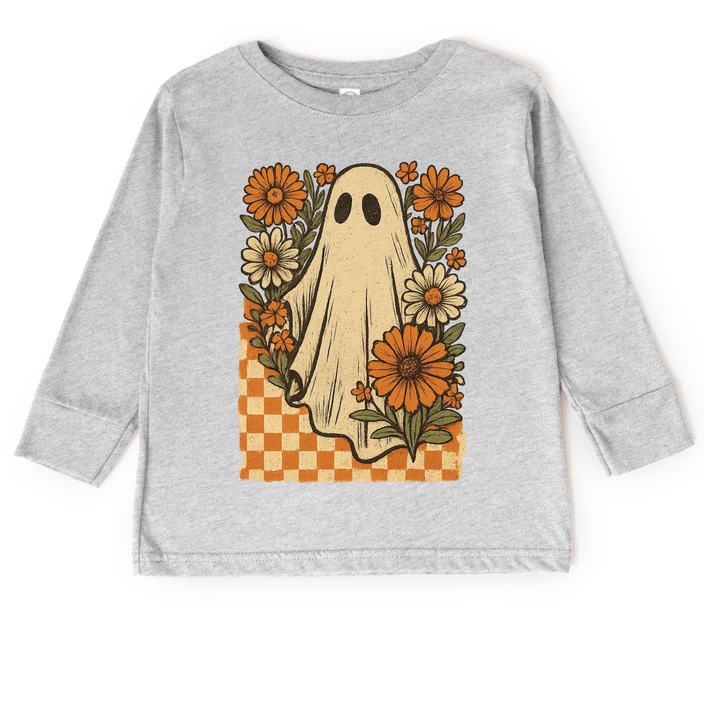 Checkered Ghost Floral Vintage - Youth Long Sleeve Graphic T-Shirt and Toddler Long Sleeve Graphic Tee
