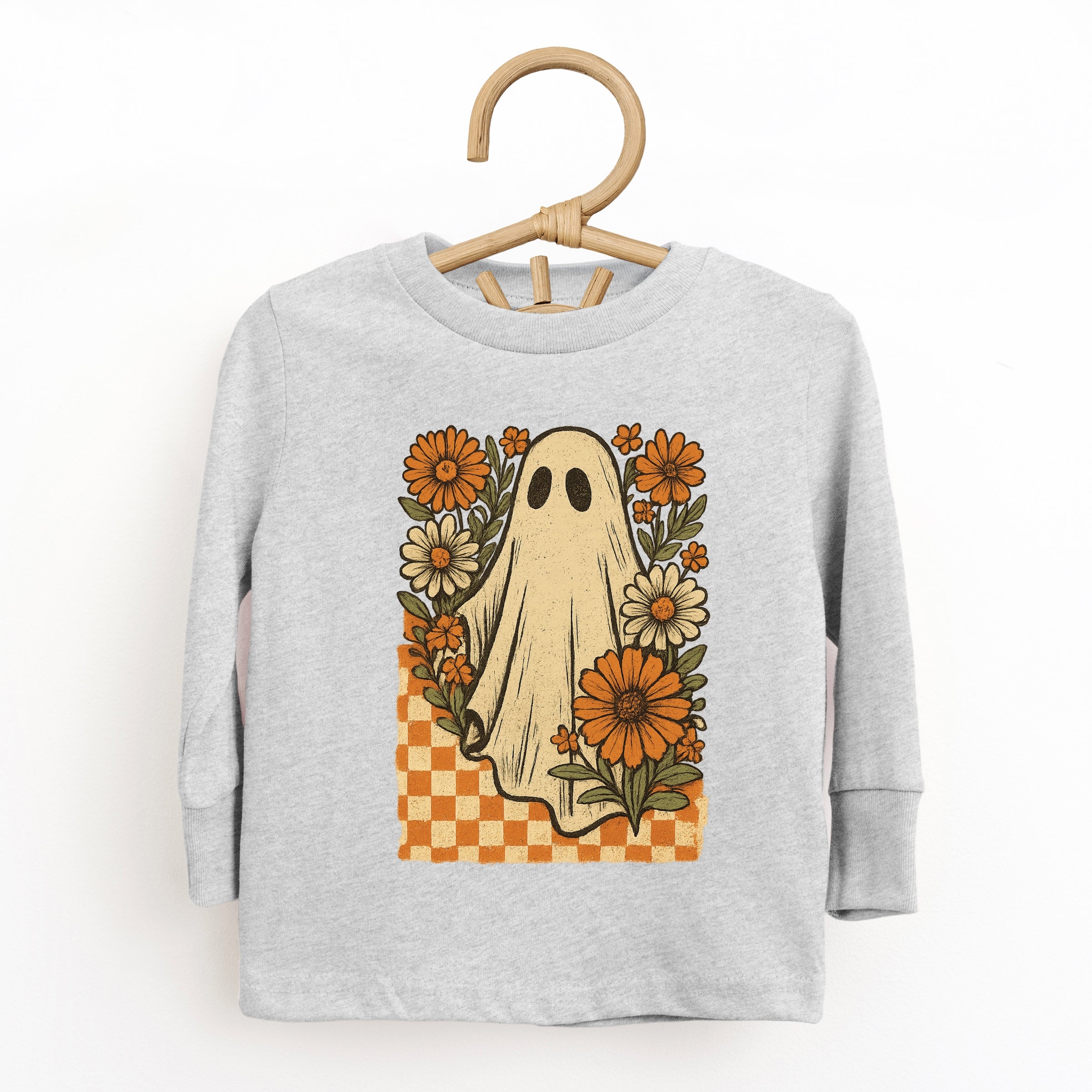 Checkered Ghost Floral Vintage - Youth Long Sleeve Graphic T-Shirt and Toddler Long Sleeve Graphic Tee