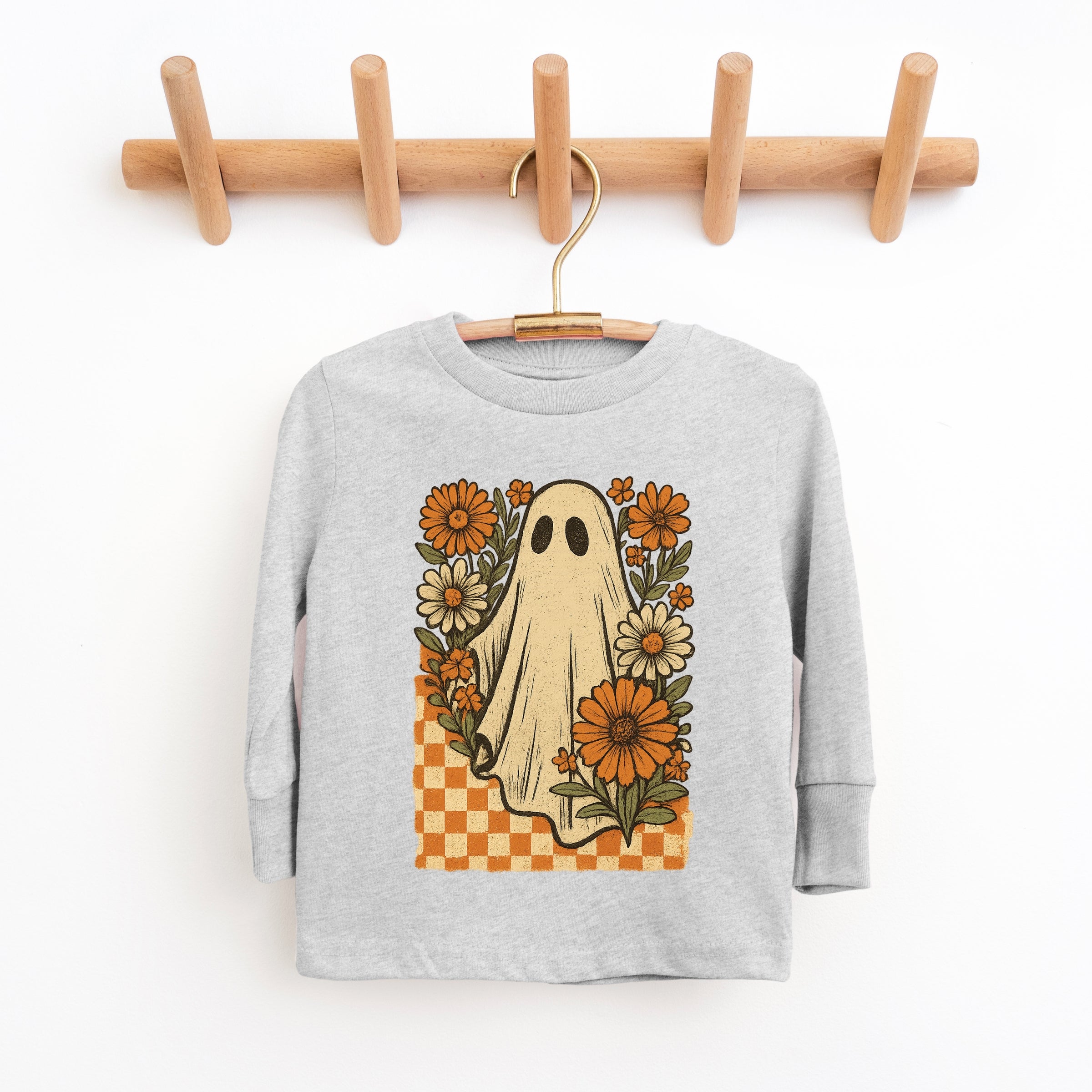 Checkered Ghost Floral Vintage - Youth Long Sleeve Graphic T-Shirt and Toddler Long Sleeve Graphic Tee