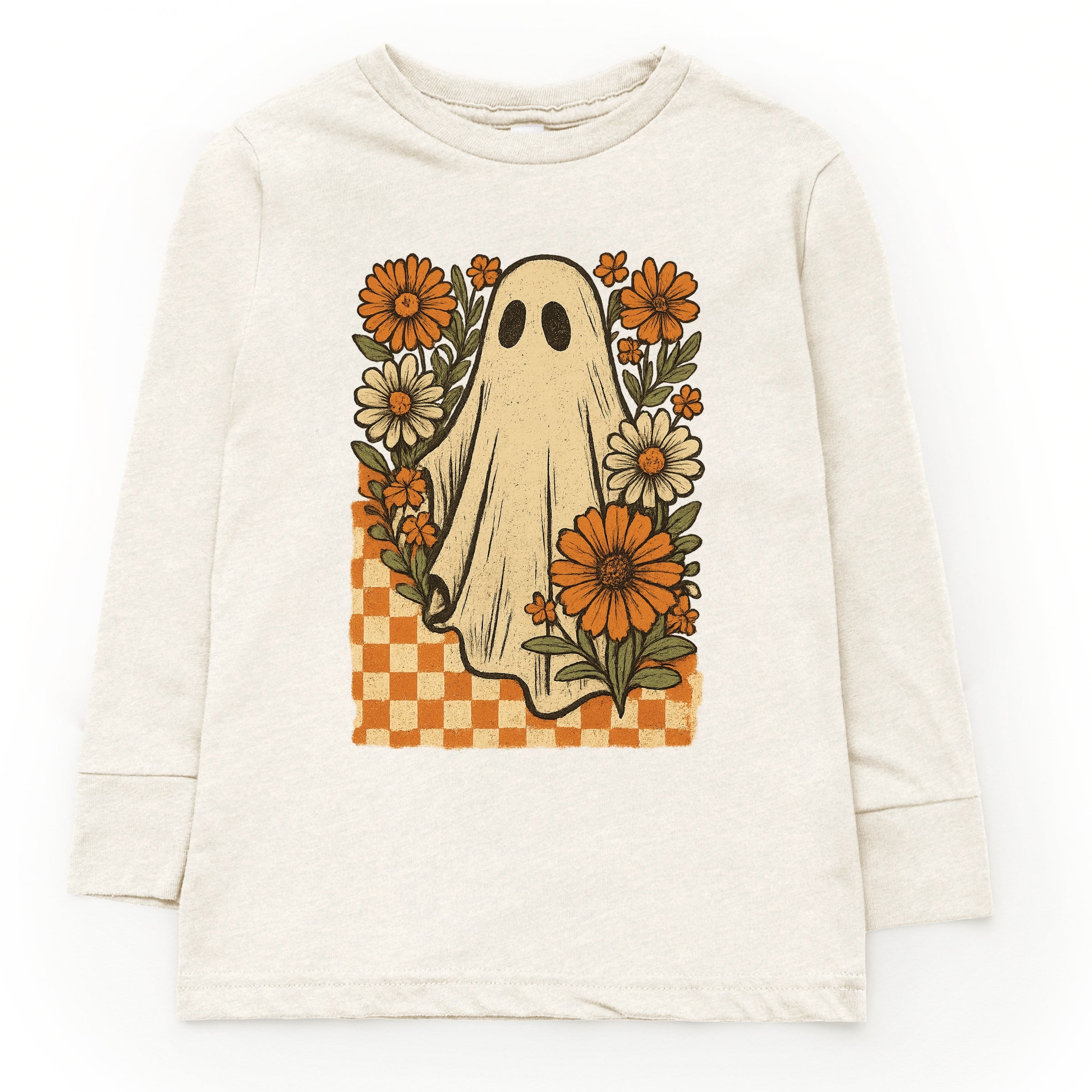 Checkered Ghost Floral Vintage - Youth Long Sleeve Graphic T-Shirt and Toddler Long Sleeve Graphic Tee