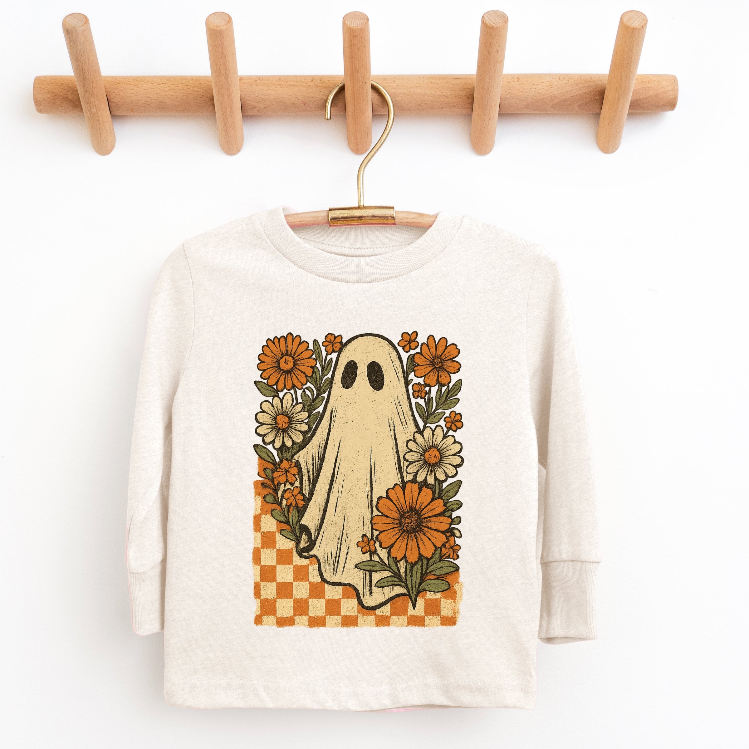 Checkered Ghost Floral Vintage - Youth Long Sleeve Graphic T-Shirt and Toddler Long Sleeve Graphic Tee