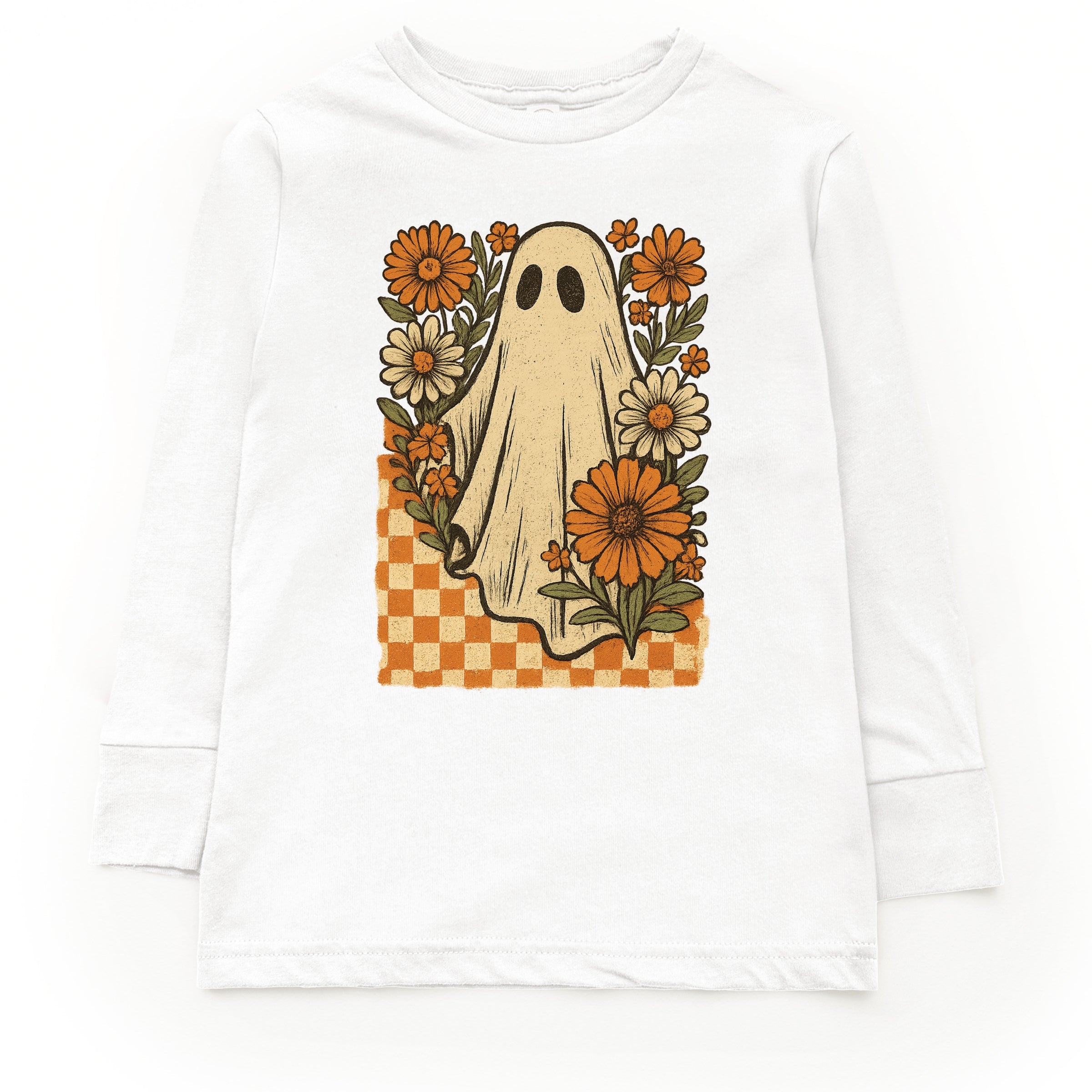 Checkered Ghost Floral Vintage - Youth Long Sleeve Graphic T-Shirt and Toddler Long Sleeve Graphic Tee