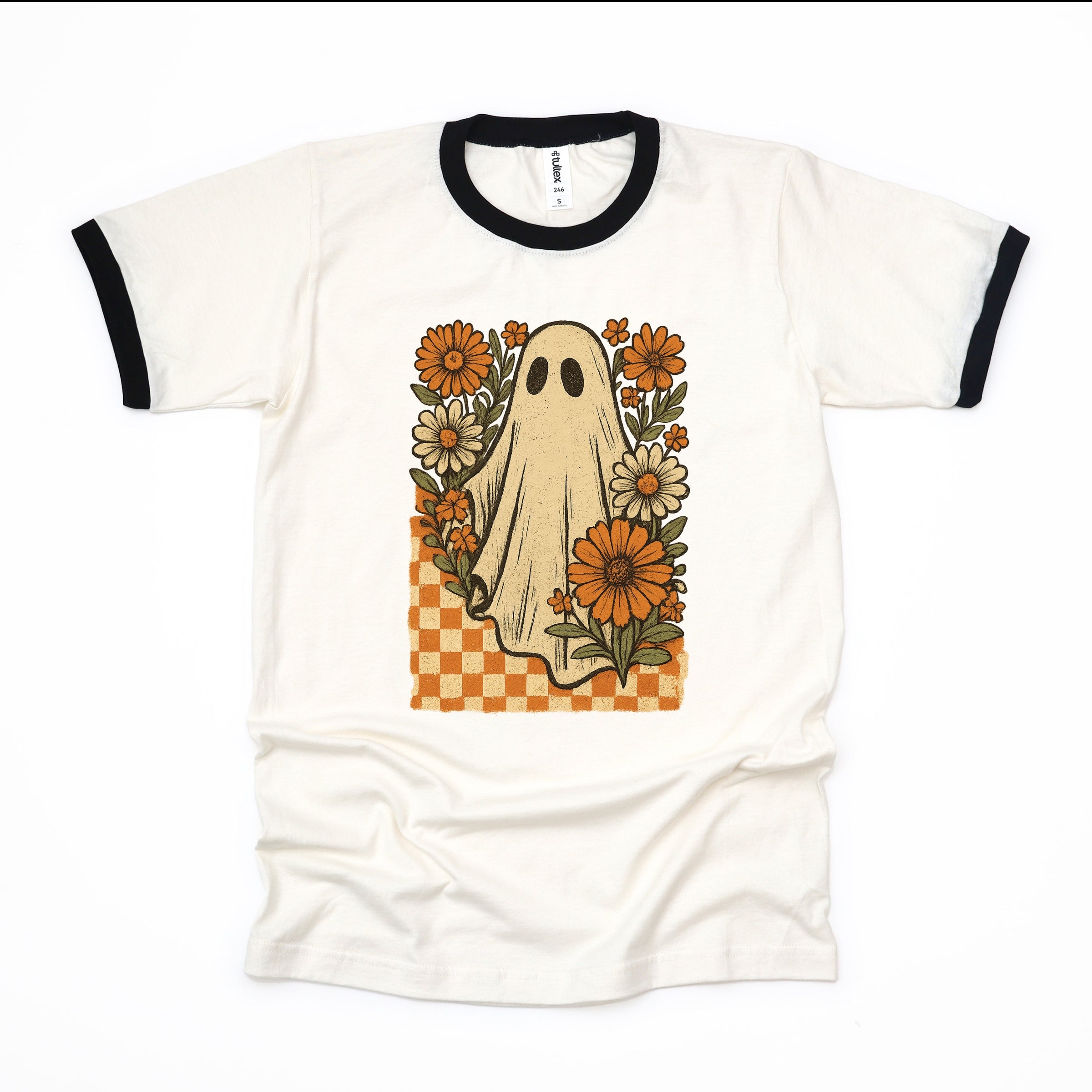 Checkered Ghost Floral Vintage - Ringer Tee