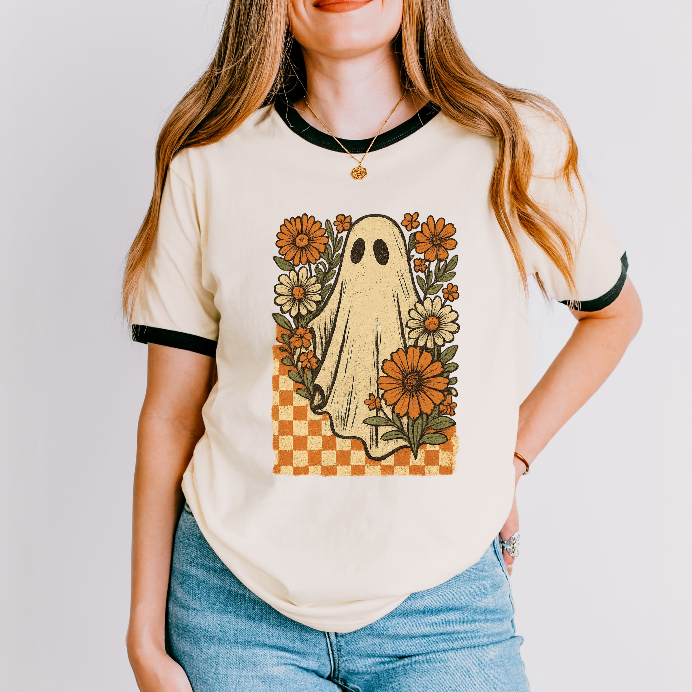 Checkered Ghost Floral Vintage - Ringer Tee