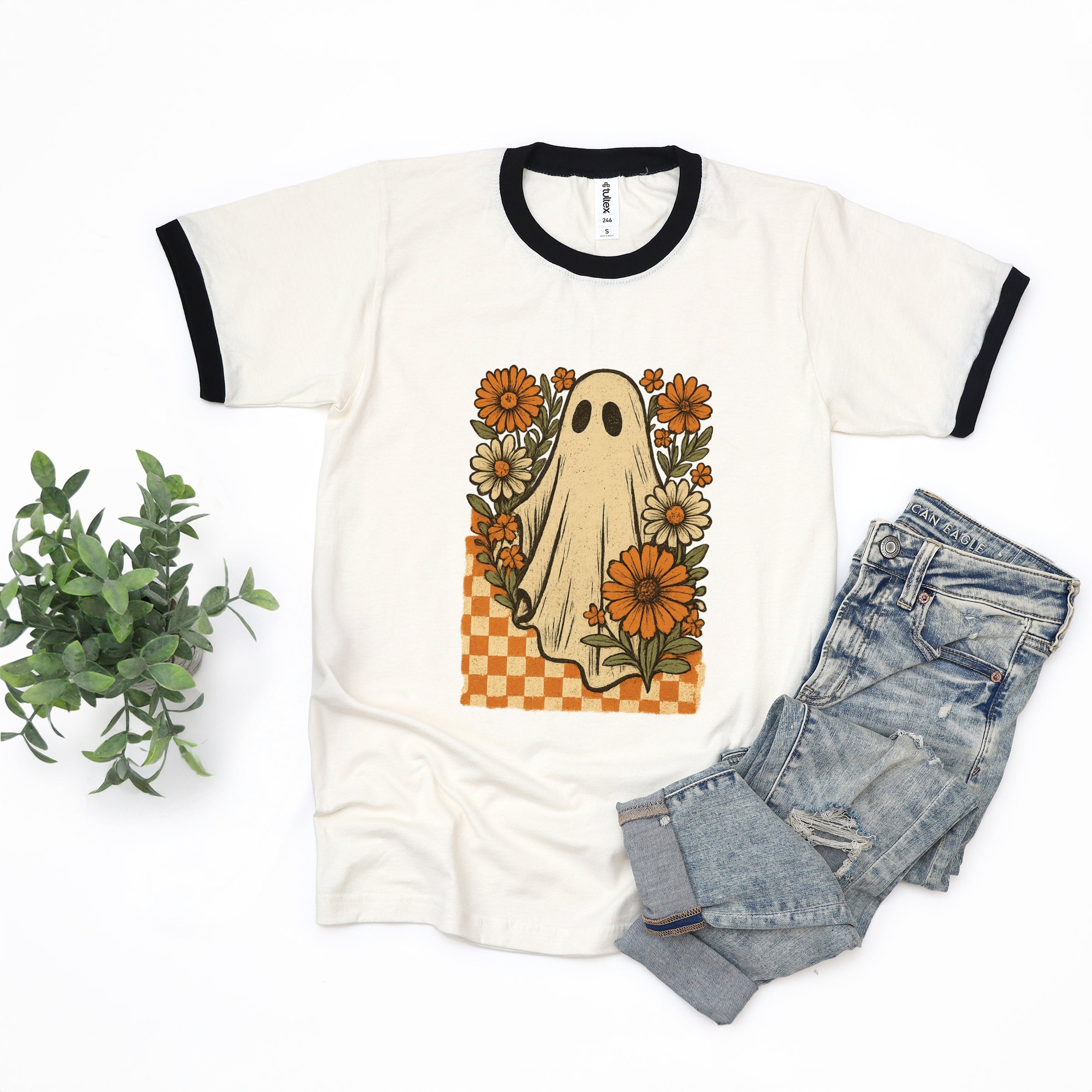 Checkered Ghost Floral Vintage - Ringer Tee