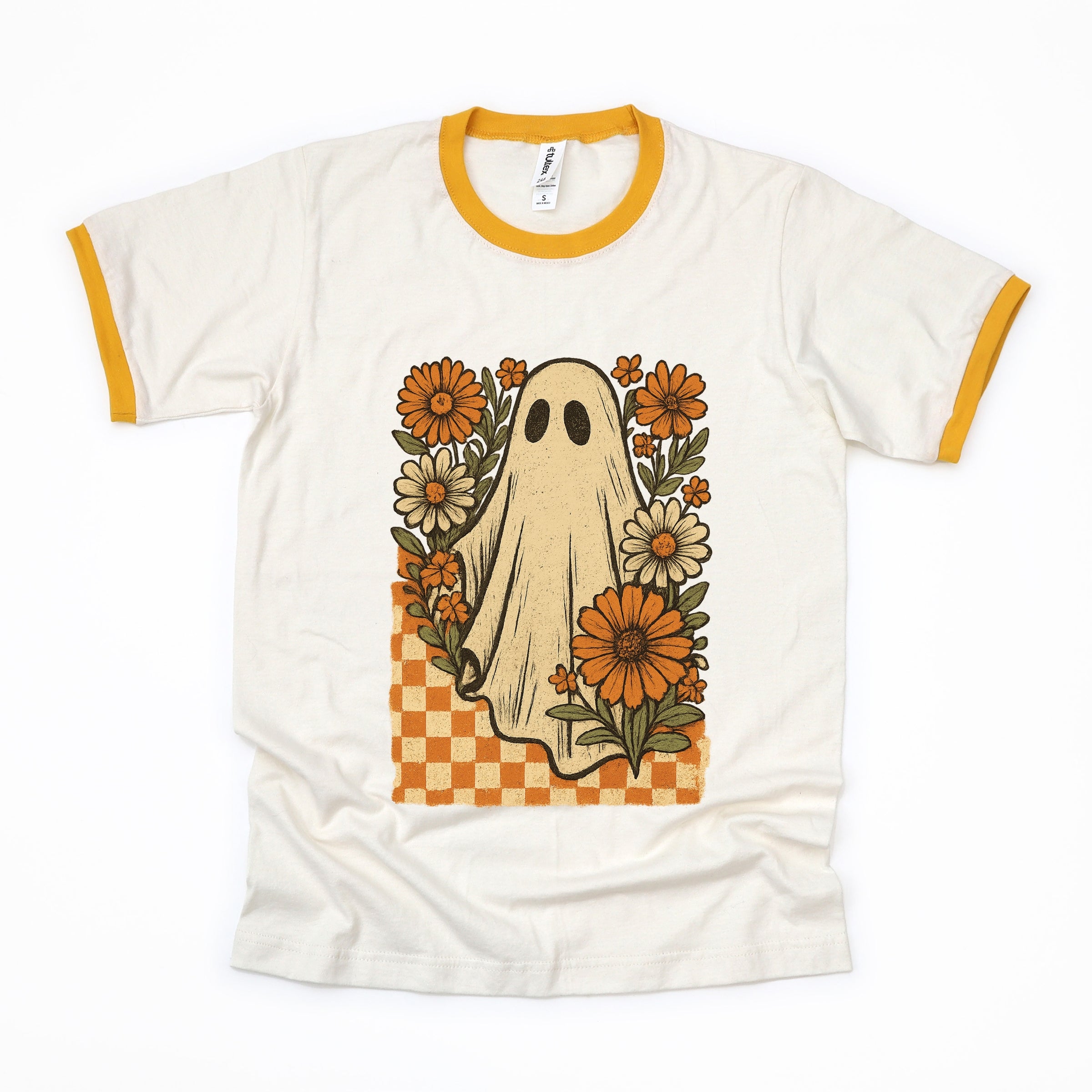 Checkered Ghost Floral Vintage - Ringer Tee