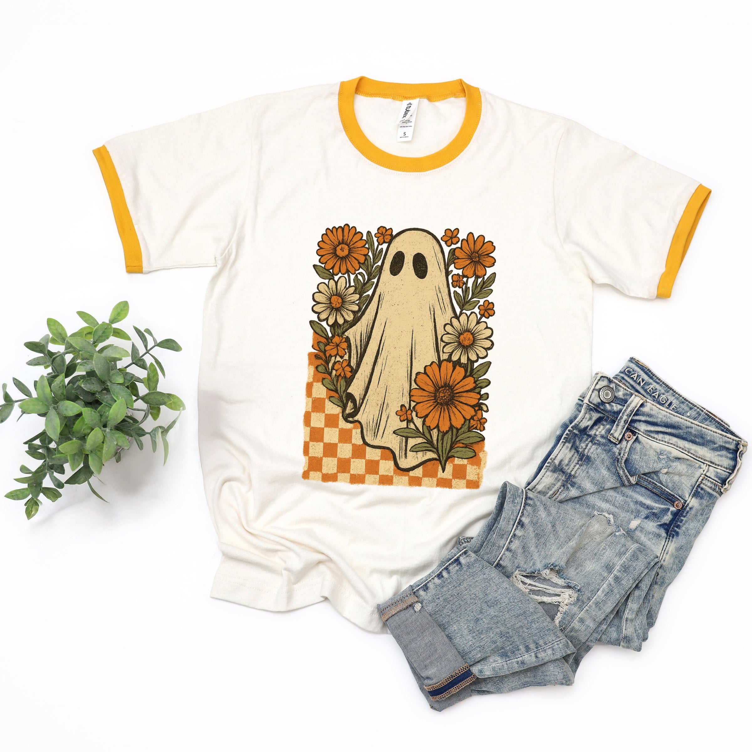 Checkered Ghost Floral Vintage - Ringer Tee