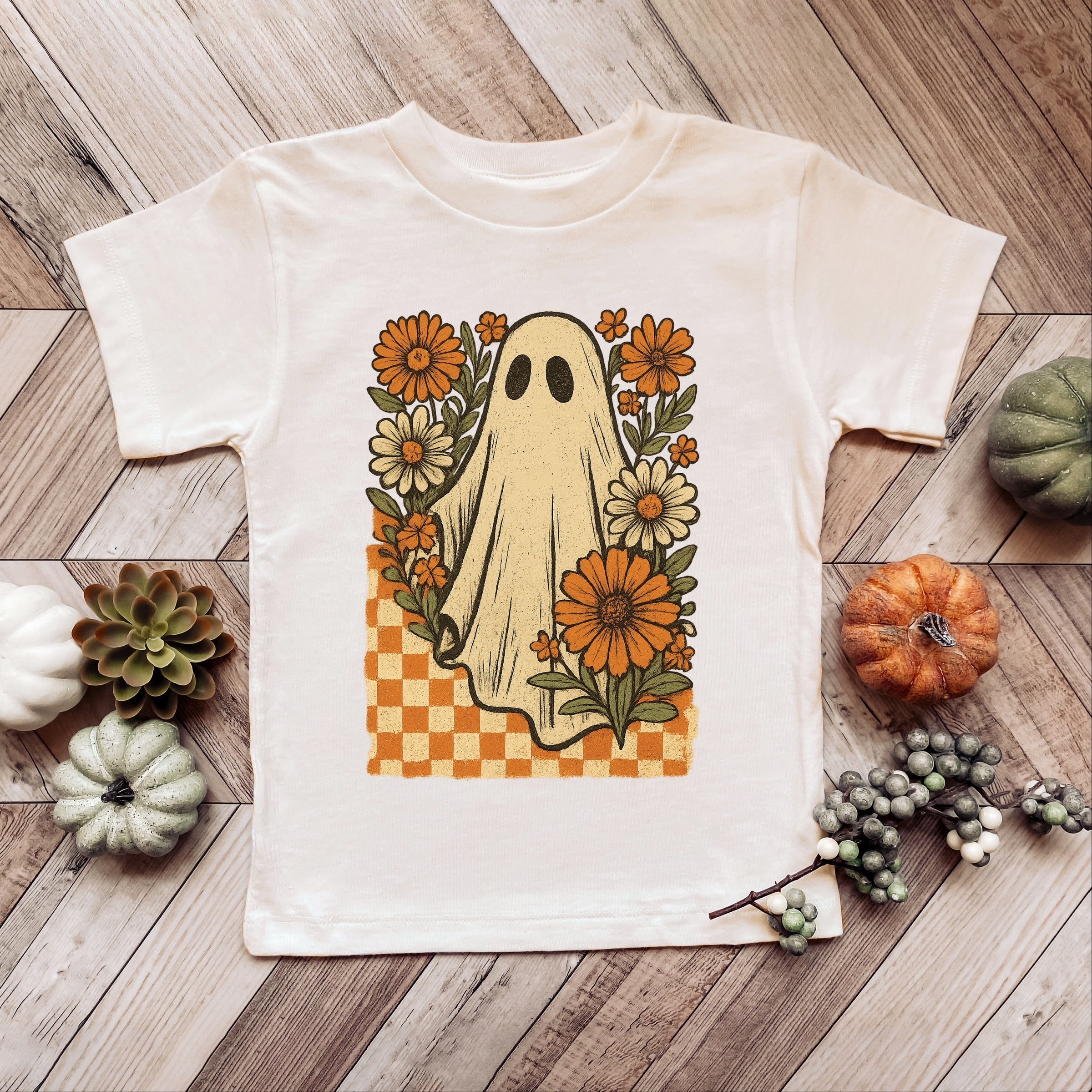 Checkered Ghost Floral Vintage - Youth Short Sleeve Graphic T-Shirt and Toddler Short Sleeve Graphic T-Shirt