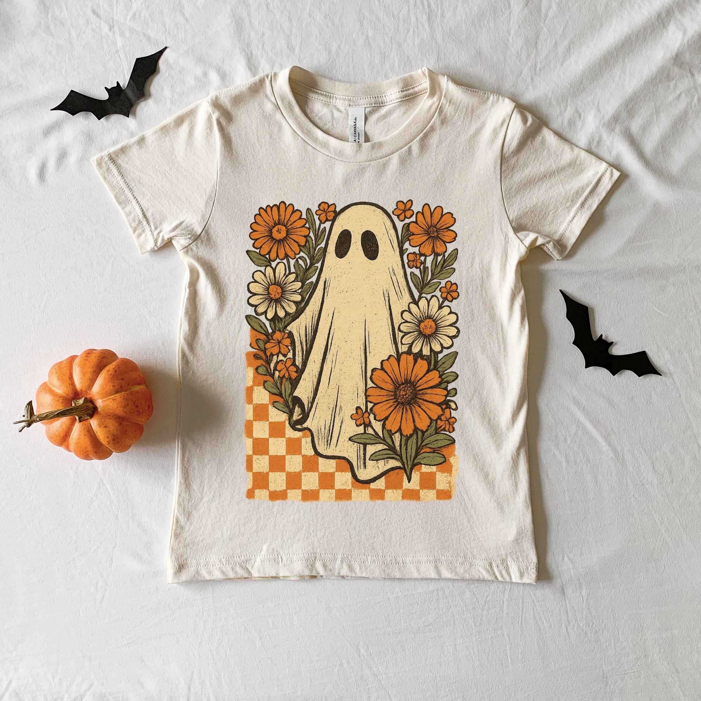 Checkered Ghost Floral Vintage - Youth Short Sleeve Graphic T-Shirt and Toddler Short Sleeve Graphic T-Shirt