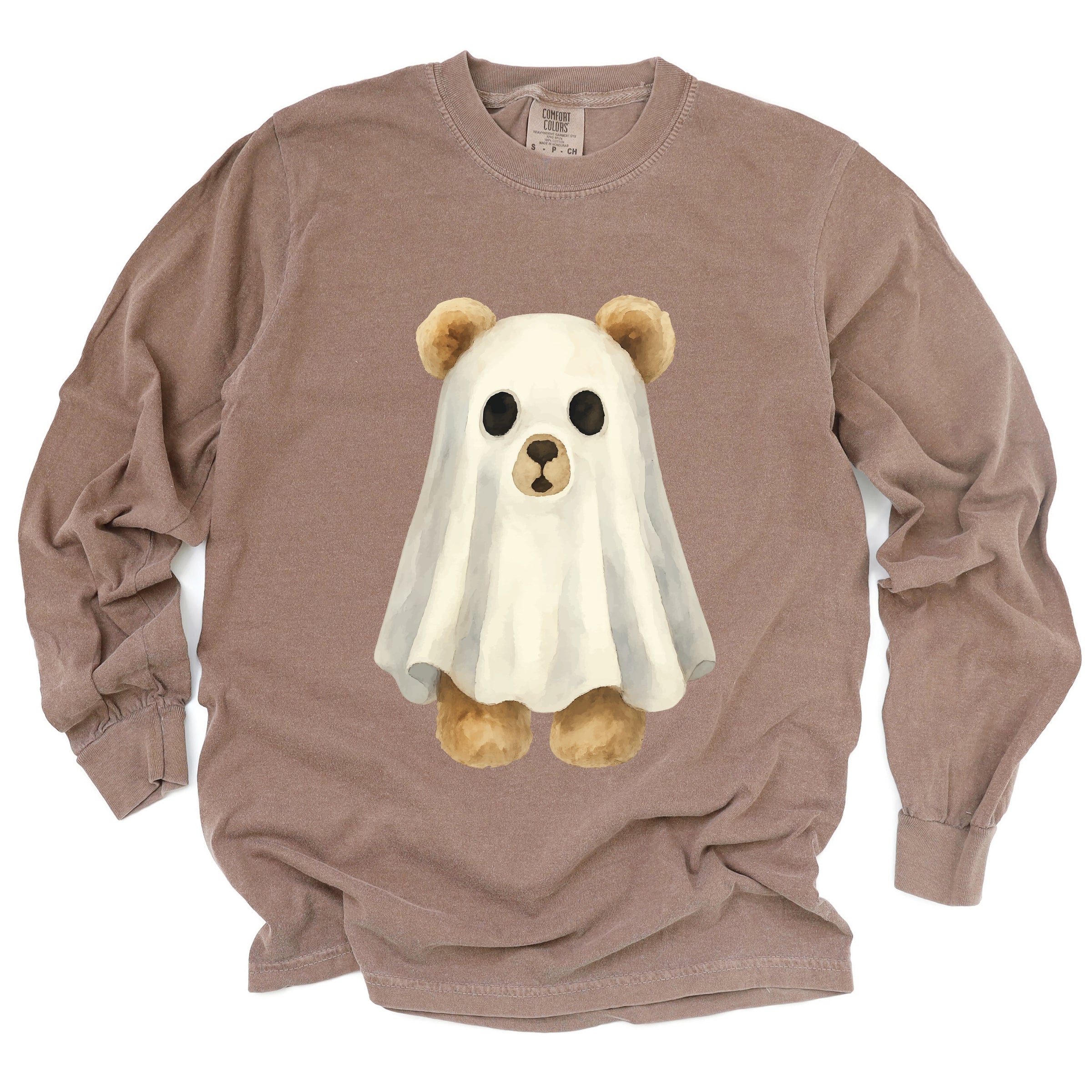 Watercolor Ghost Bear - Womens Garment Dyed Long Sleeve