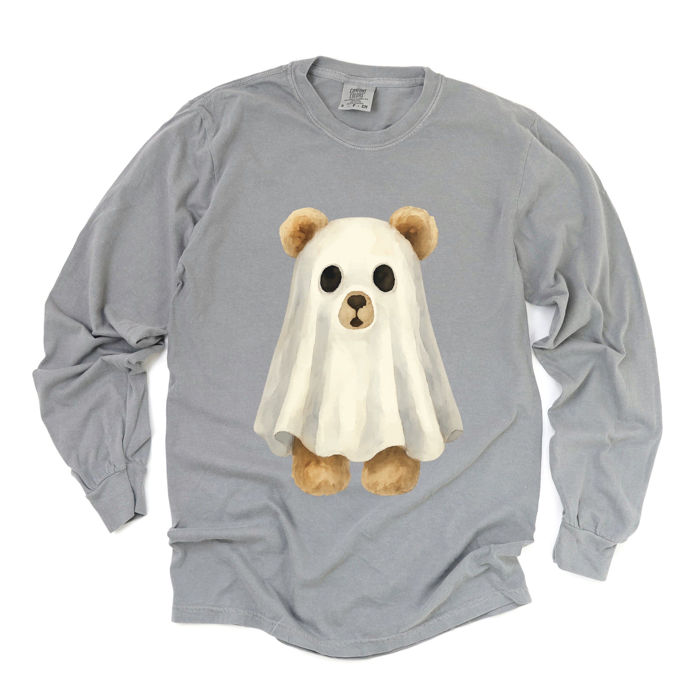 Watercolor Ghost Bear - Womens Garment Dyed Long Sleeve