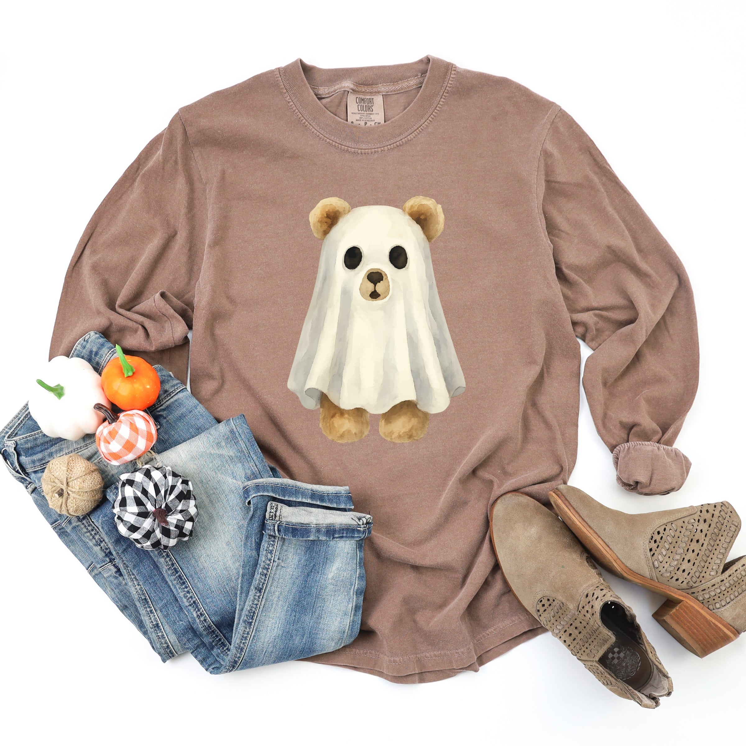 Watercolor Ghost Bear - Womens Garment Dyed Long Sleeve