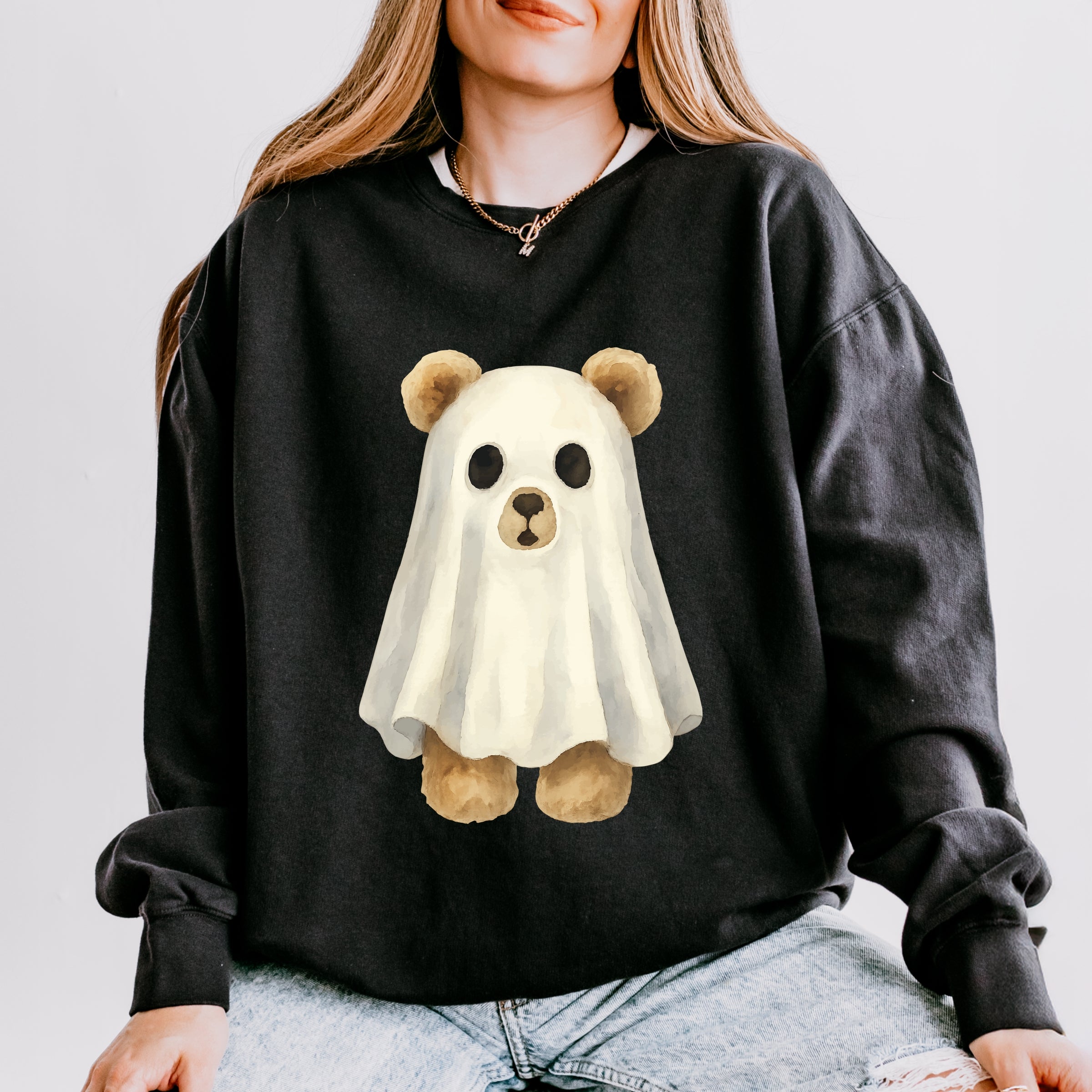 Watercolor Ghost Bear - Womens Lightweight Garment Dyed Sweatshirt
