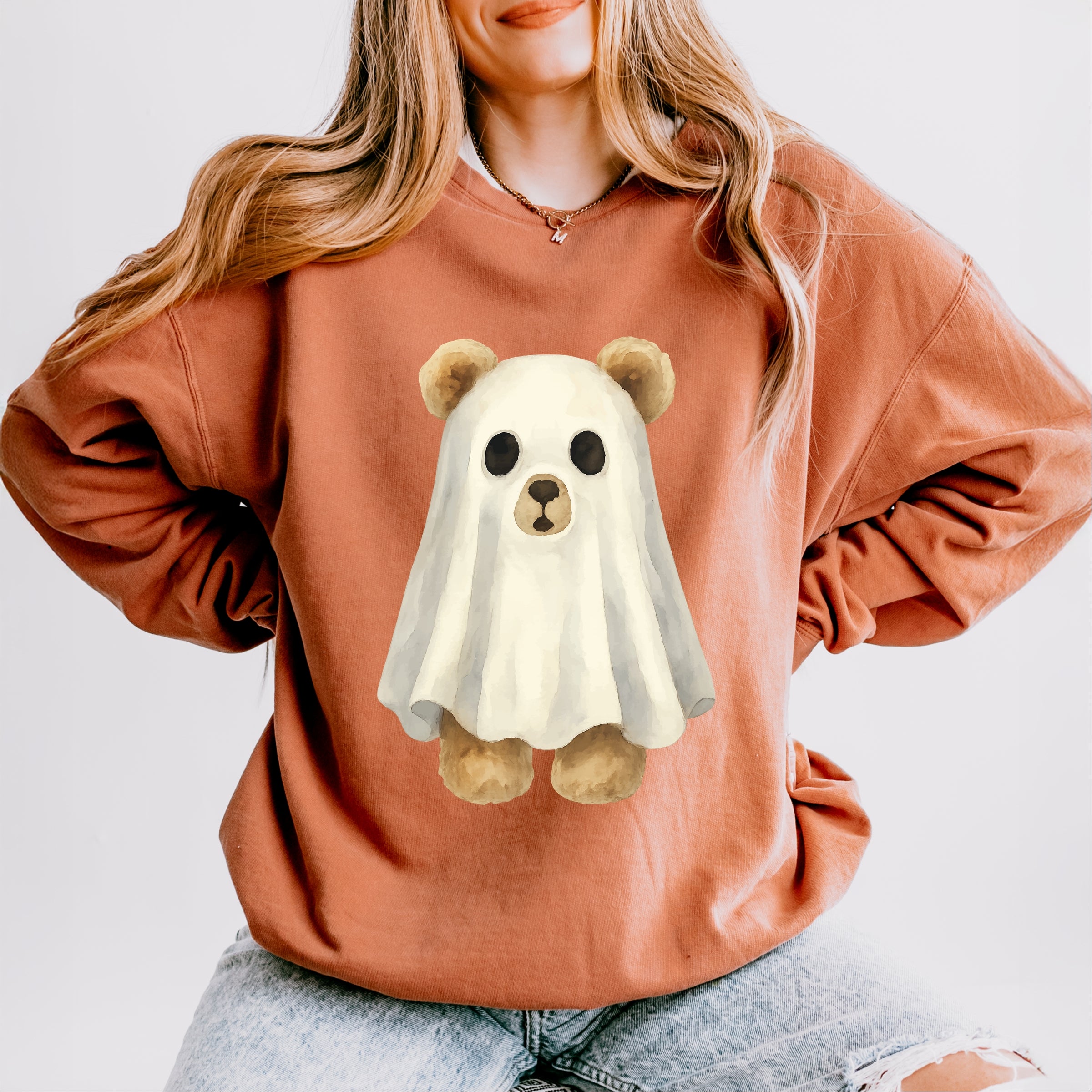 Watercolor Ghost Bear - Womens Lightweight Garment Dyed Sweatshirt