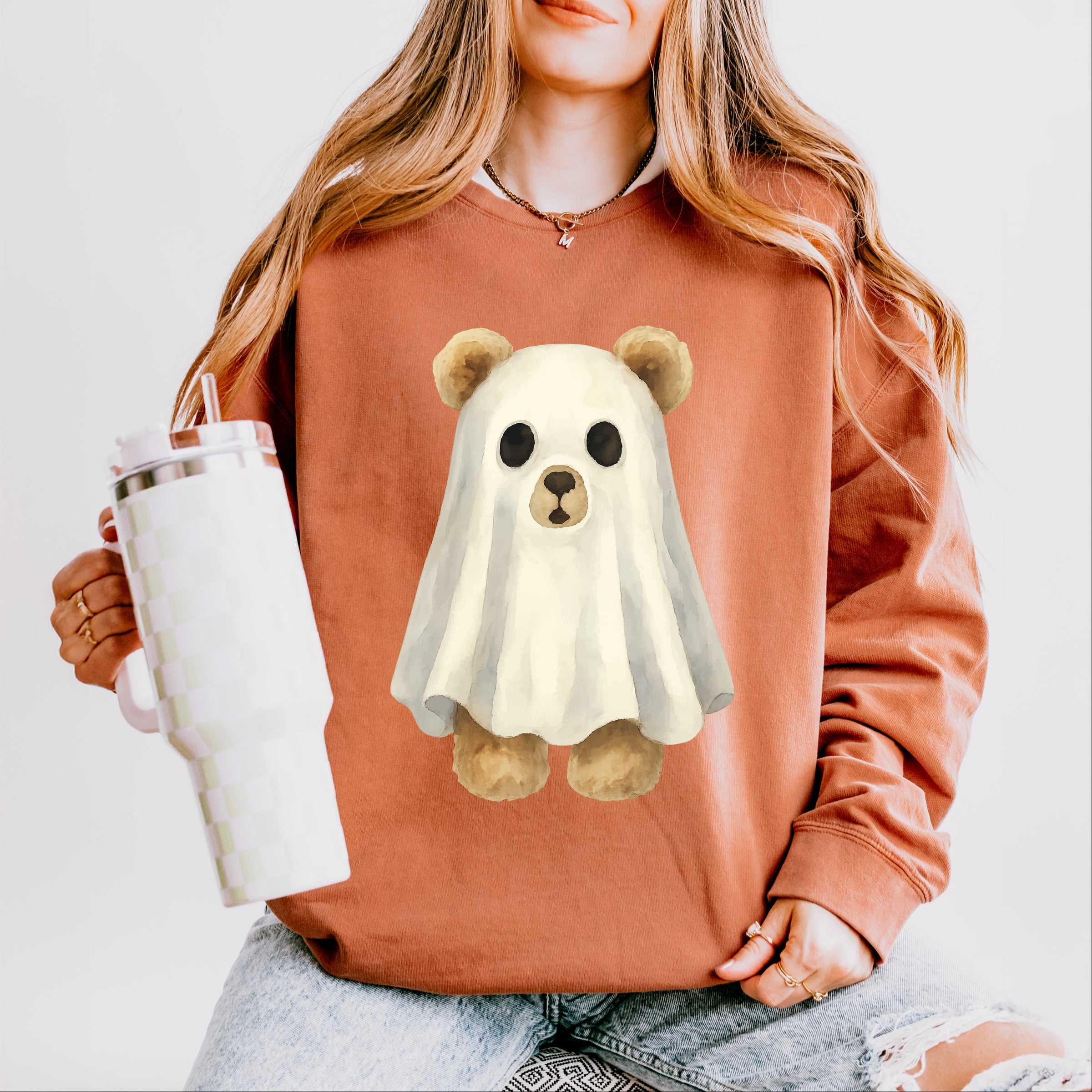 Watercolor Ghost Bear - Womens Lightweight Garment Dyed Sweatshirt