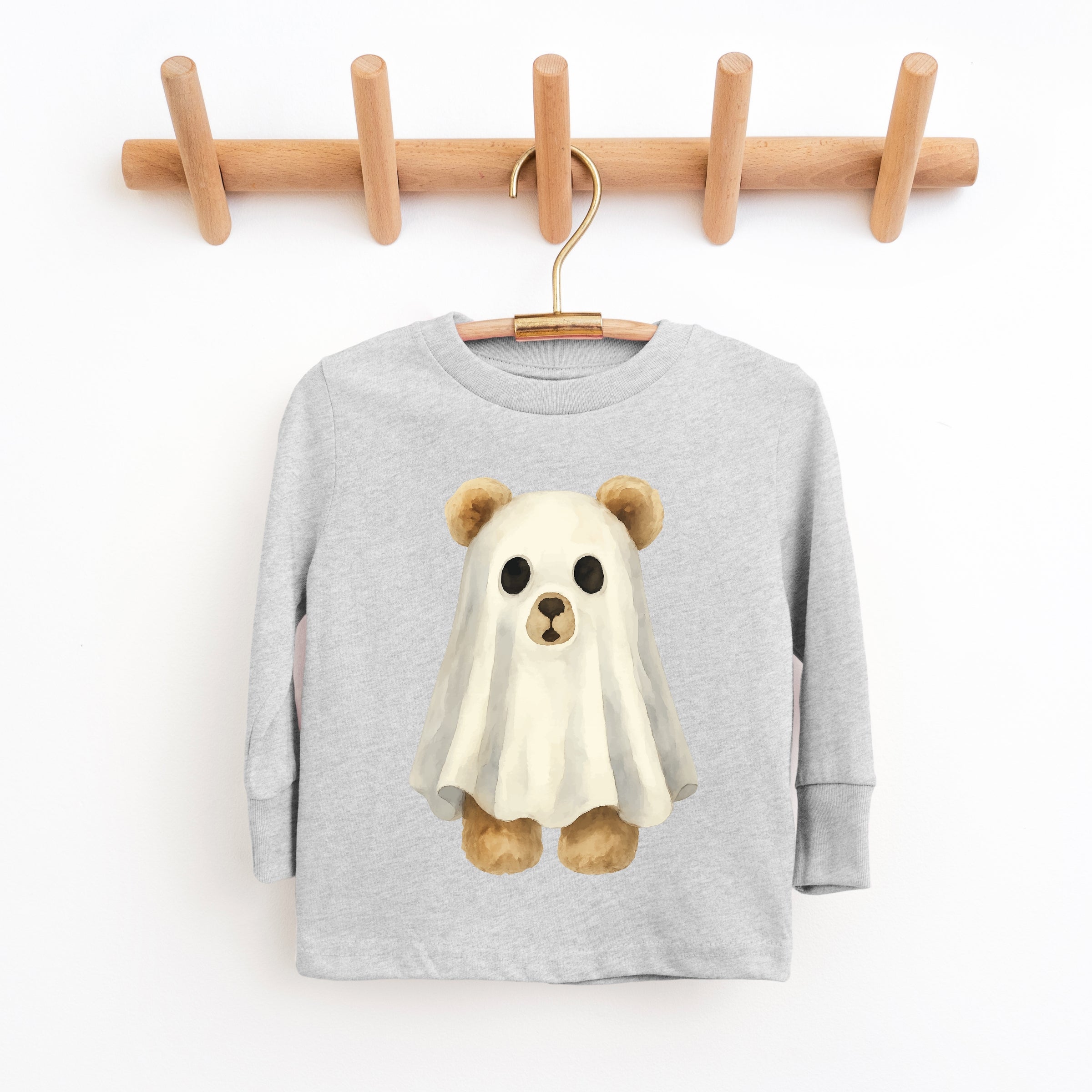 Watercolor Ghost Bear - Kids Youth Long Sleeve Tee and Kids Toddler Long Sleeve Tee