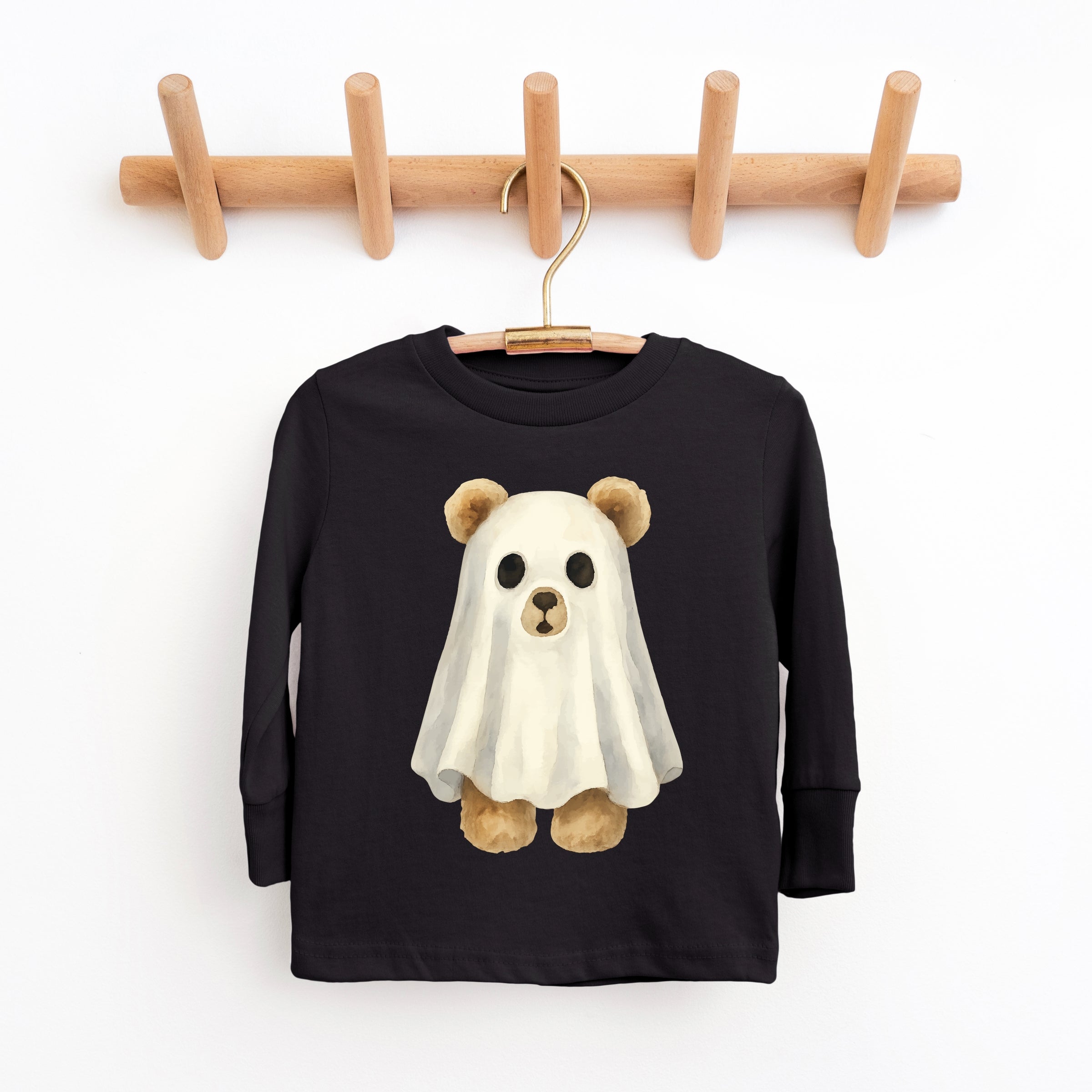 Watercolor Ghost Bear - Kids Youth Long Sleeve Tee and Kids Toddler Long Sleeve Tee