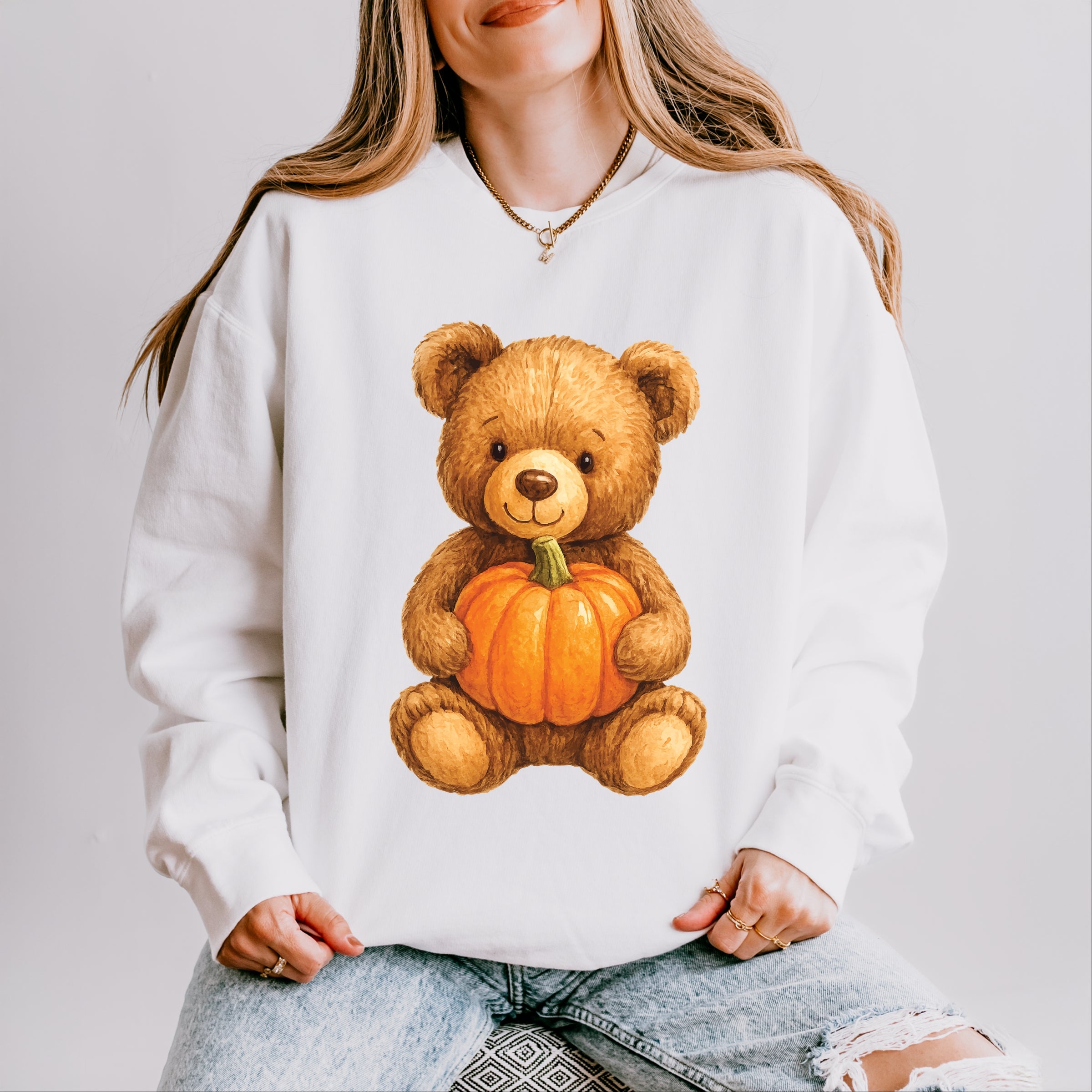 Watercolor Pumpkin Bear - Womens Lightweight Garment Dyed Sweatshirt