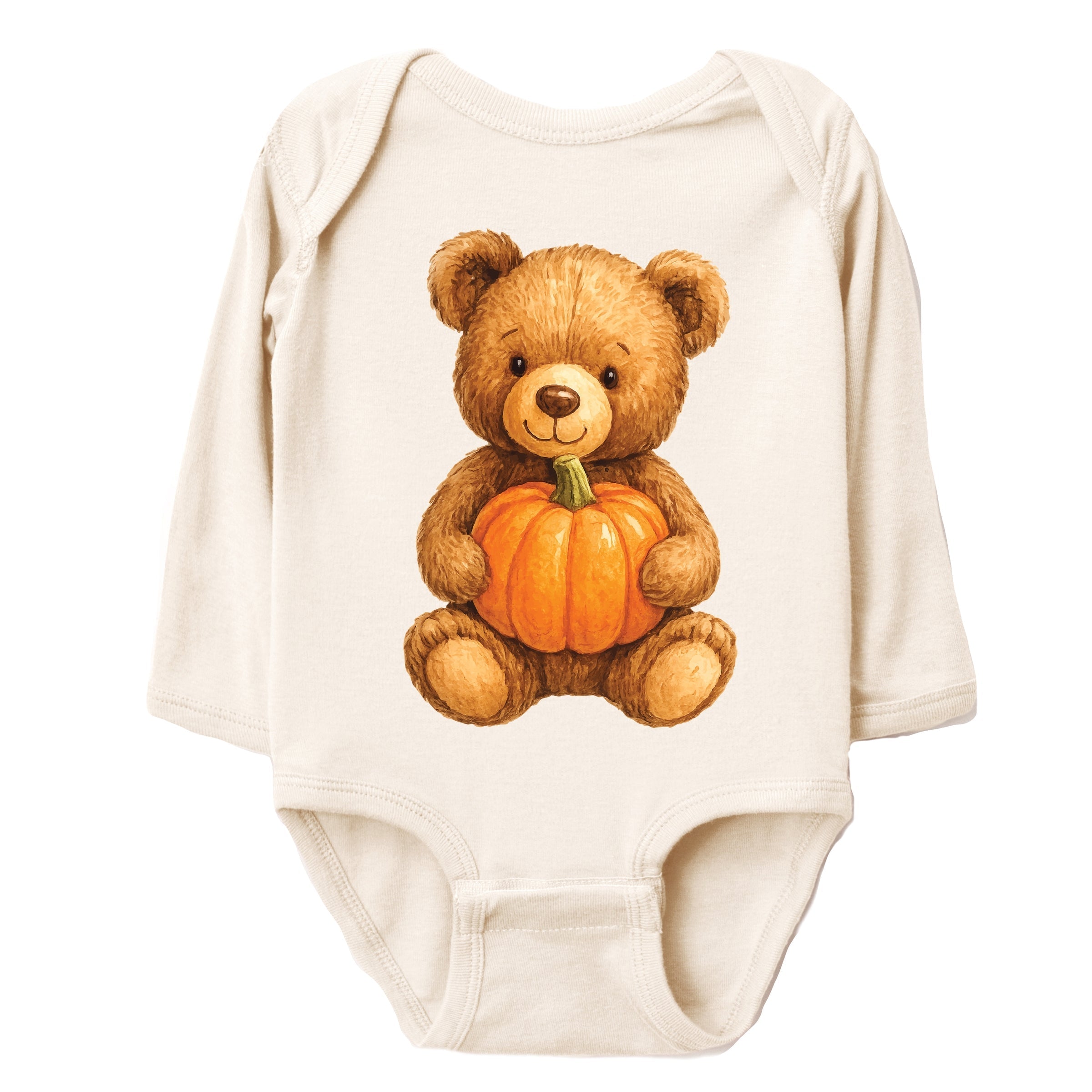 Watercolor Pumpkin Bear - Baby Long Sleeve Bodysuit