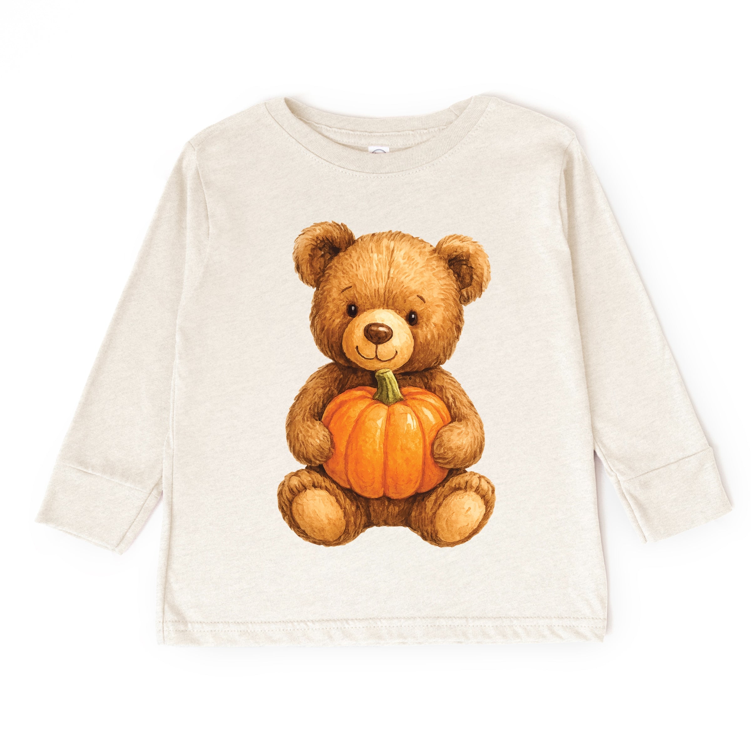 Watercolor Pumpkin Bear - Kids Toddler Long Sleeve Tee and Kids Youth Long Sleeve Tee