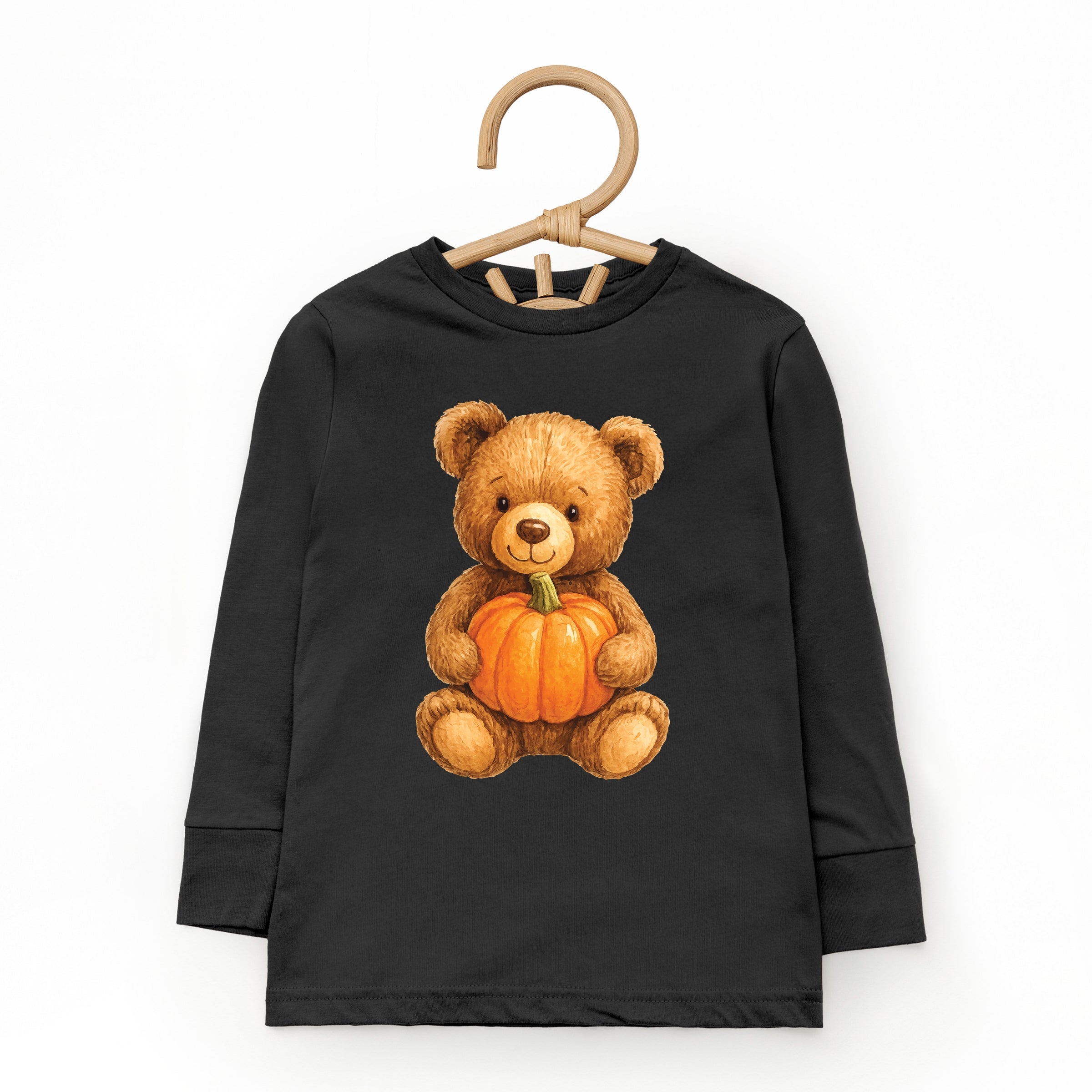 Watercolor Pumpkin Bear - Kids Toddler Long Sleeve Tee and Kids Youth Long Sleeve Tee