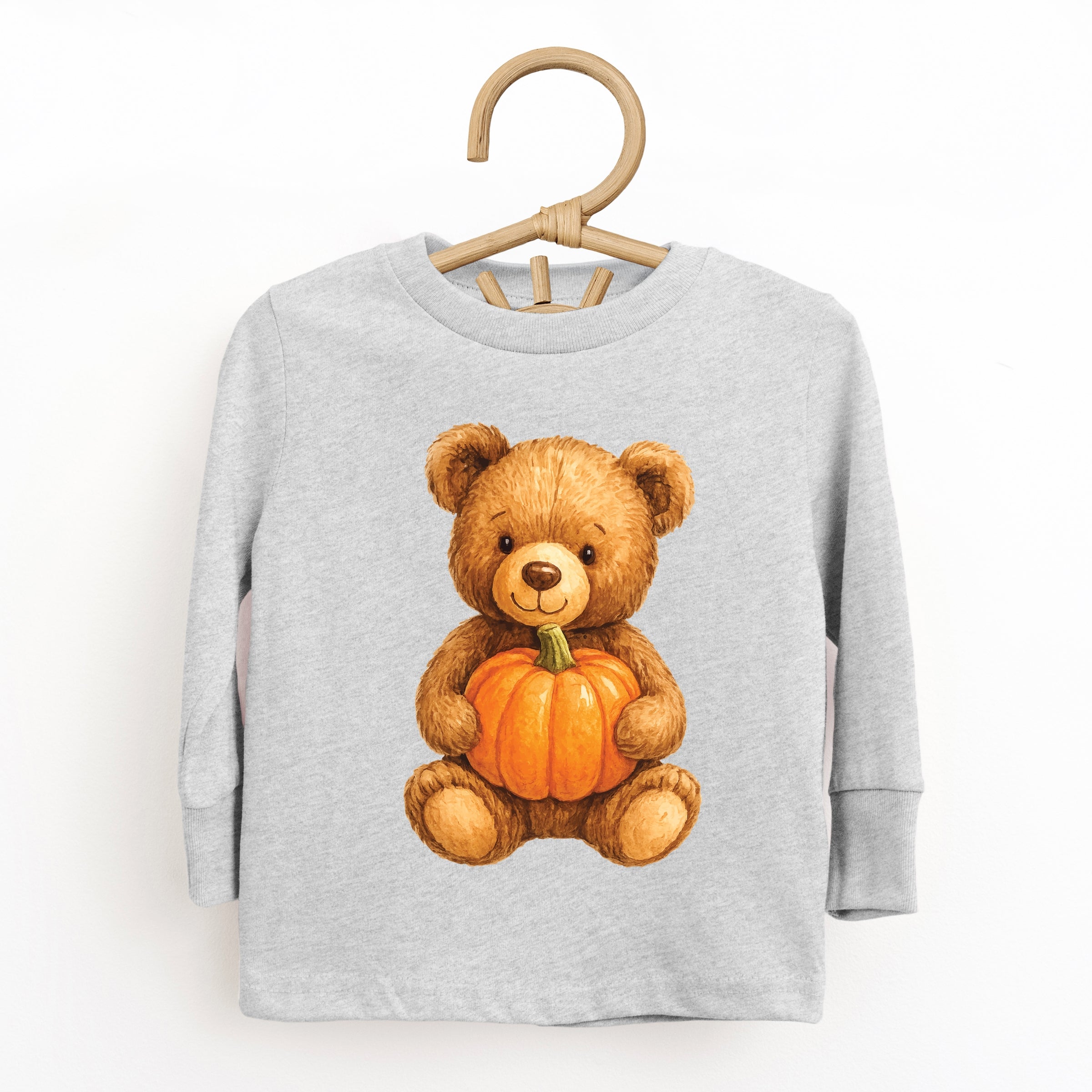 Watercolor Pumpkin Bear - Kids Toddler Long Sleeve Tee and Kids Youth Long Sleeve Tee