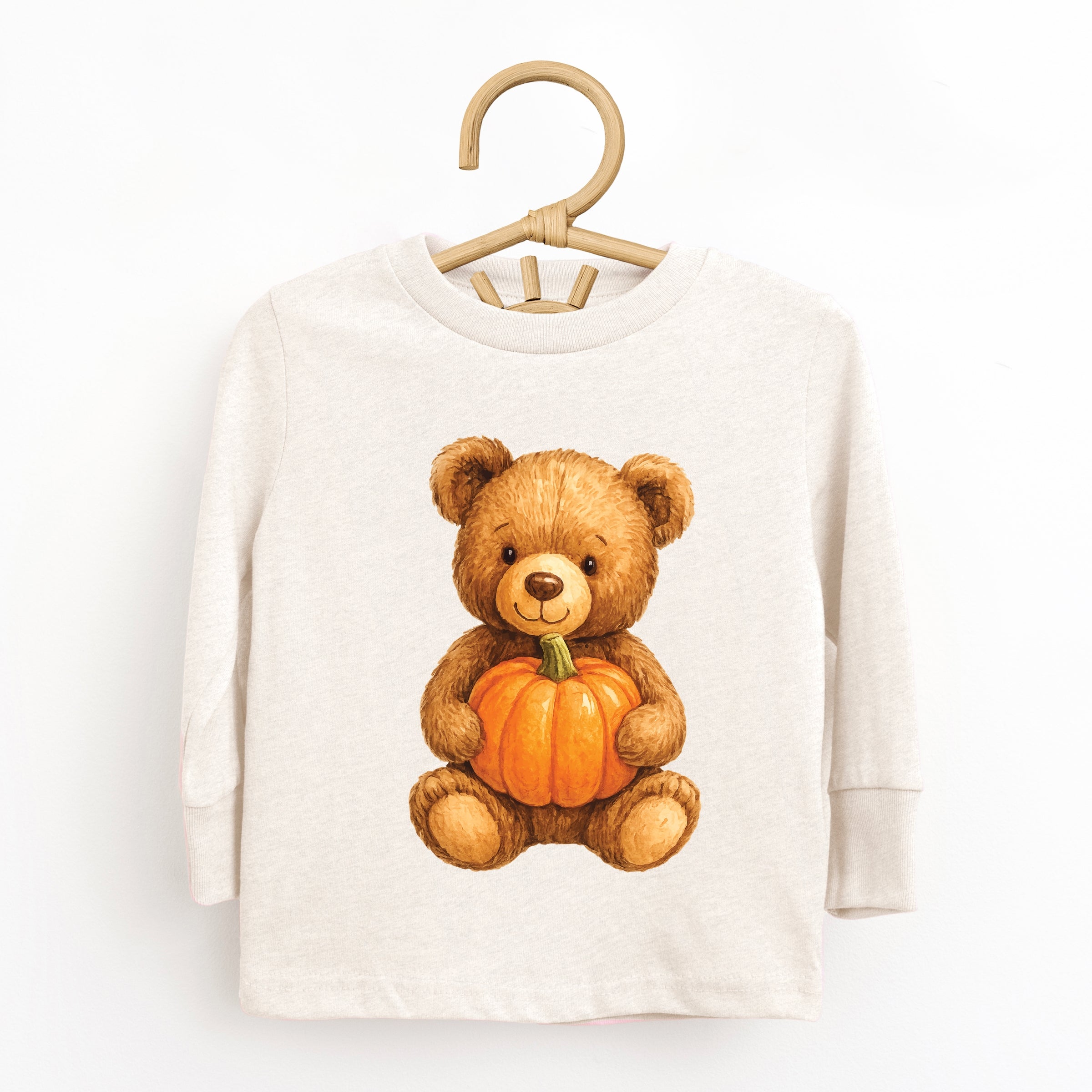 Watercolor Pumpkin Bear - Kids Toddler Long Sleeve Tee and Kids Youth Long Sleeve Tee