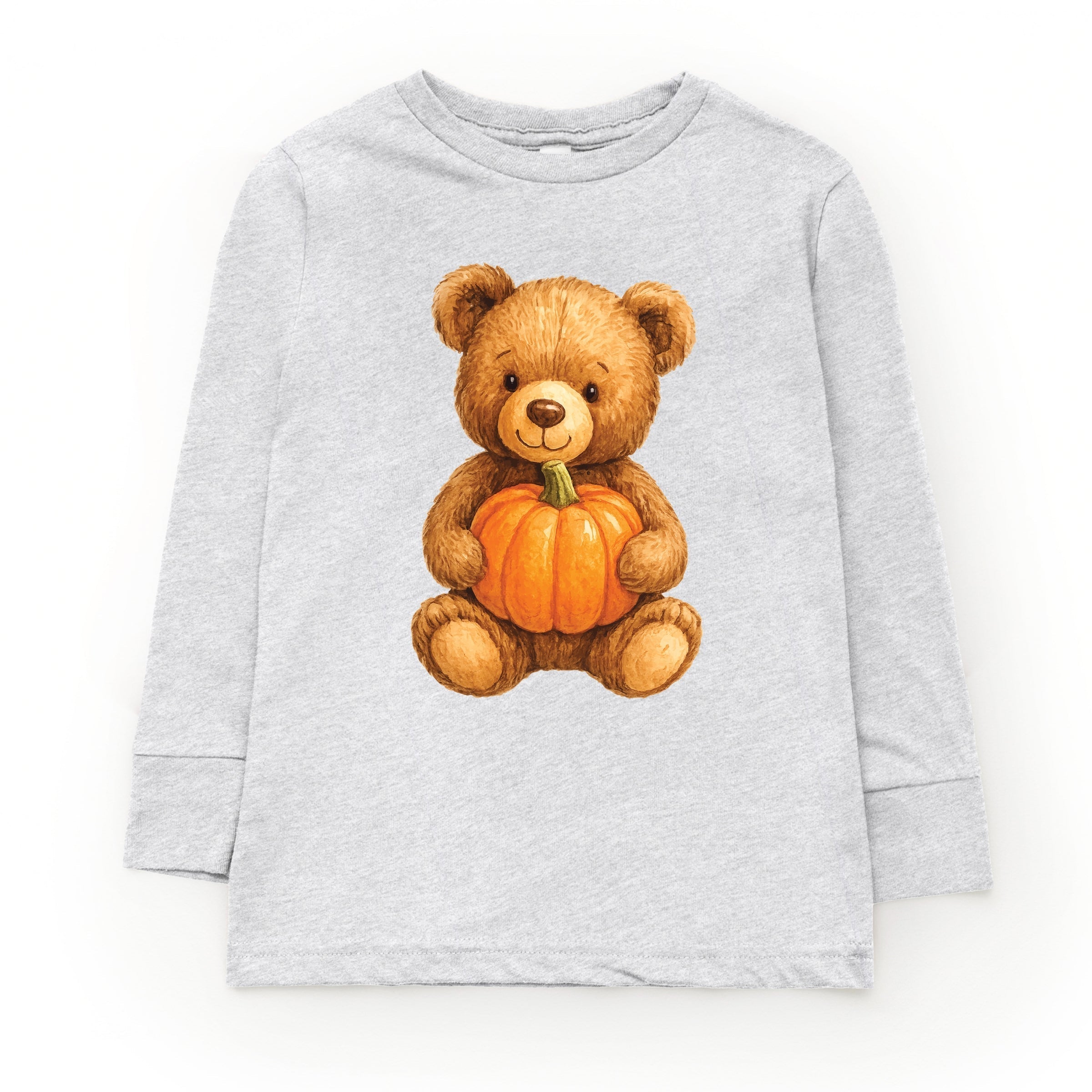 Watercolor Pumpkin Bear - Kids Toddler Long Sleeve Tee and Kids Youth Long Sleeve Tee