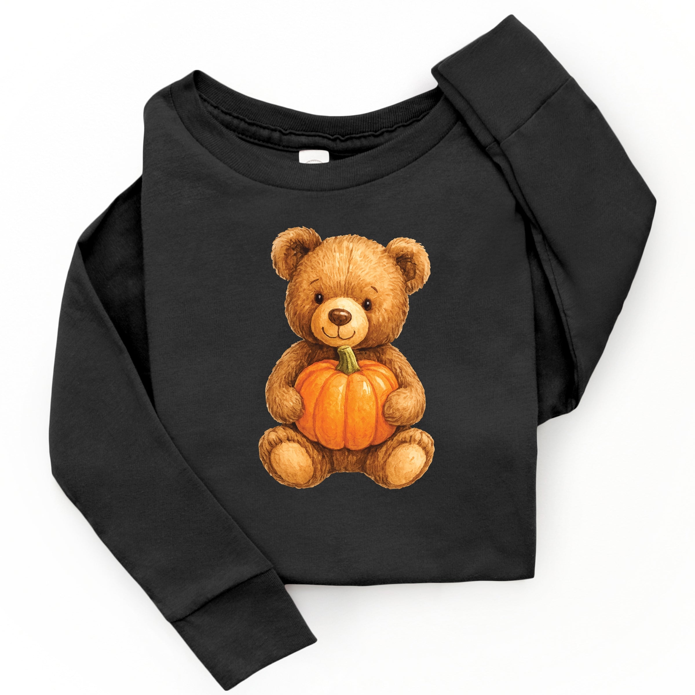 Watercolor Pumpkin Bear - Kids Toddler Long Sleeve Tee and Kids Youth Long Sleeve Tee