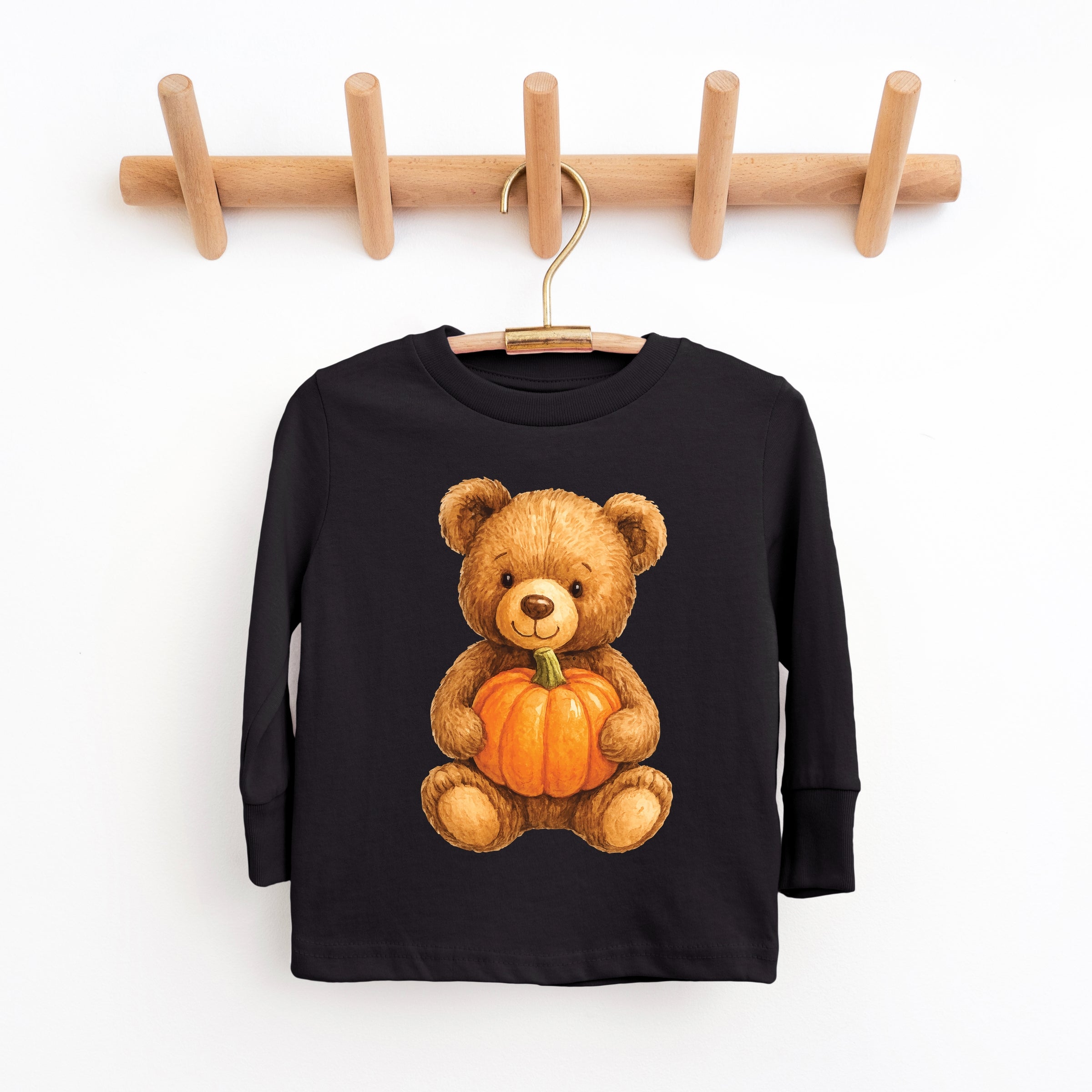 Watercolor Pumpkin Bear - Kids Toddler Long Sleeve Tee and Kids Youth Long Sleeve Tee