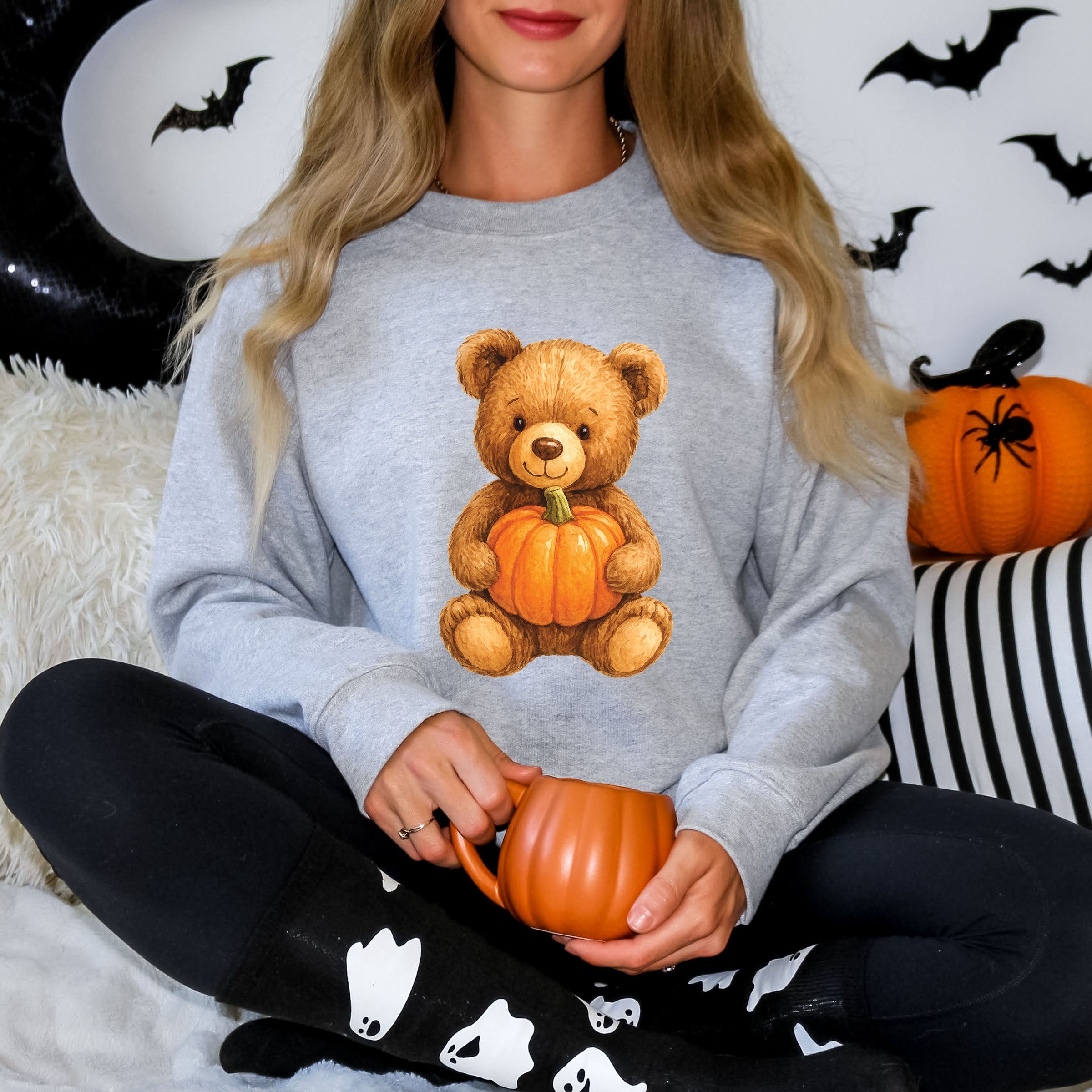 Watercolor Pumpkin Bear -  Womens Sweatshirt