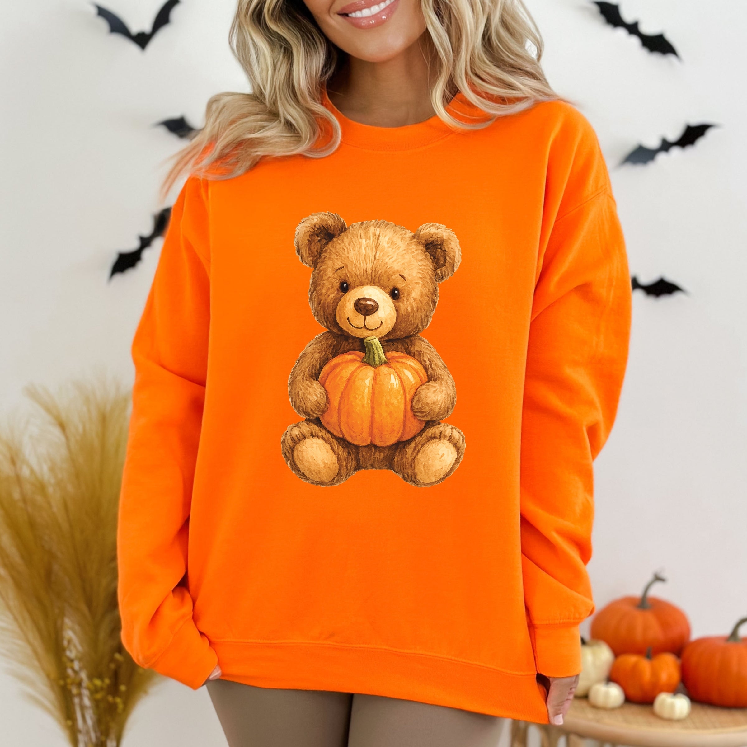 Watercolor Pumpkin Bear -  Womens Sweatshirt