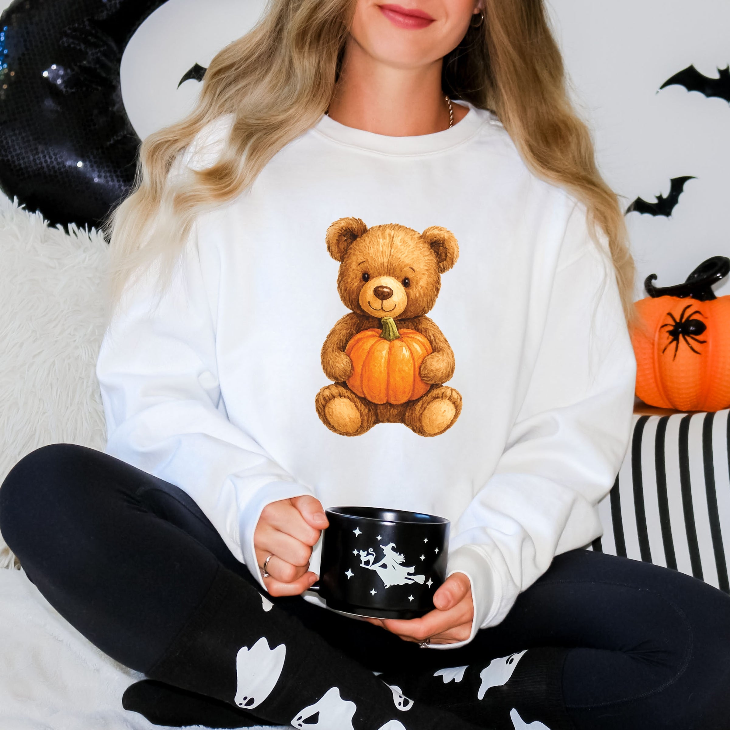 Watercolor Pumpkin Bear -  Womens Sweatshirt