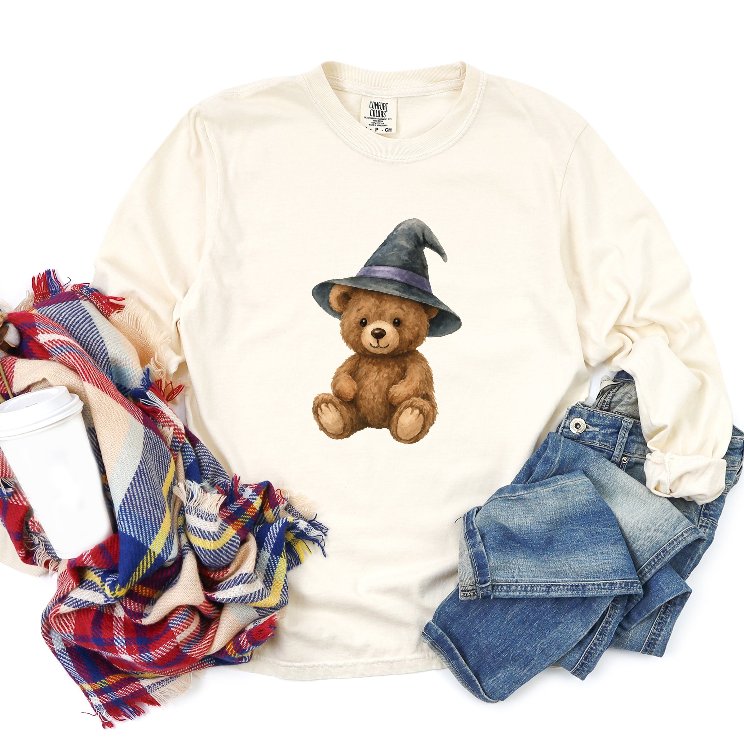 Watercolor Witchy Bear - Womens Garment Dyed Long Sleeve