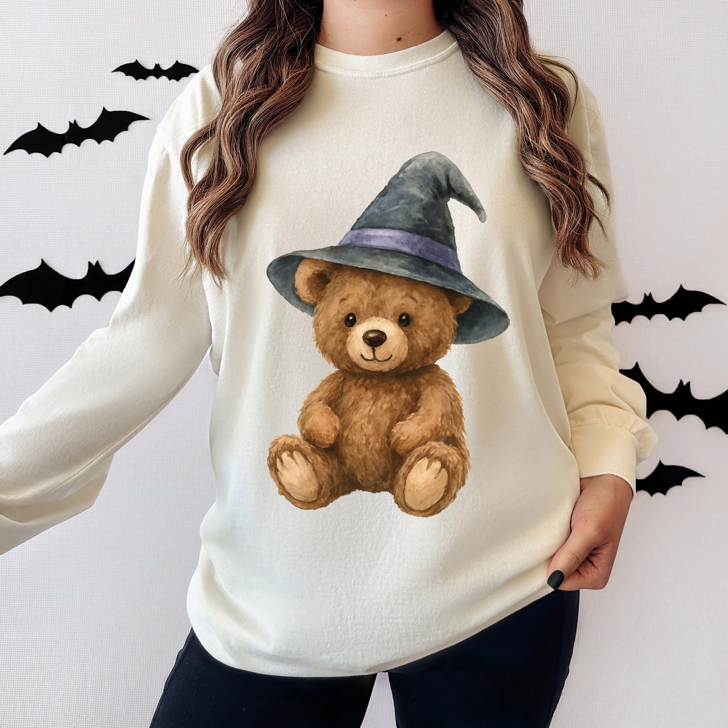 Watercolor Witchy Bear - Womens Garment Dyed Long Sleeve