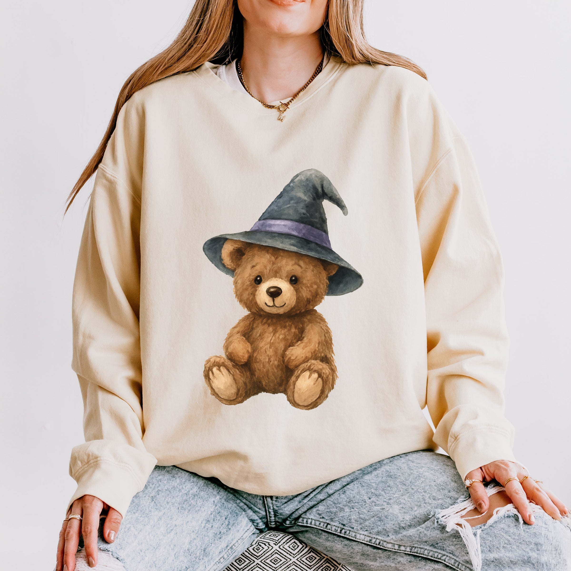 Watercolor Witchy Bear - Womens Lightweight Garment Dyed Sweatshirt