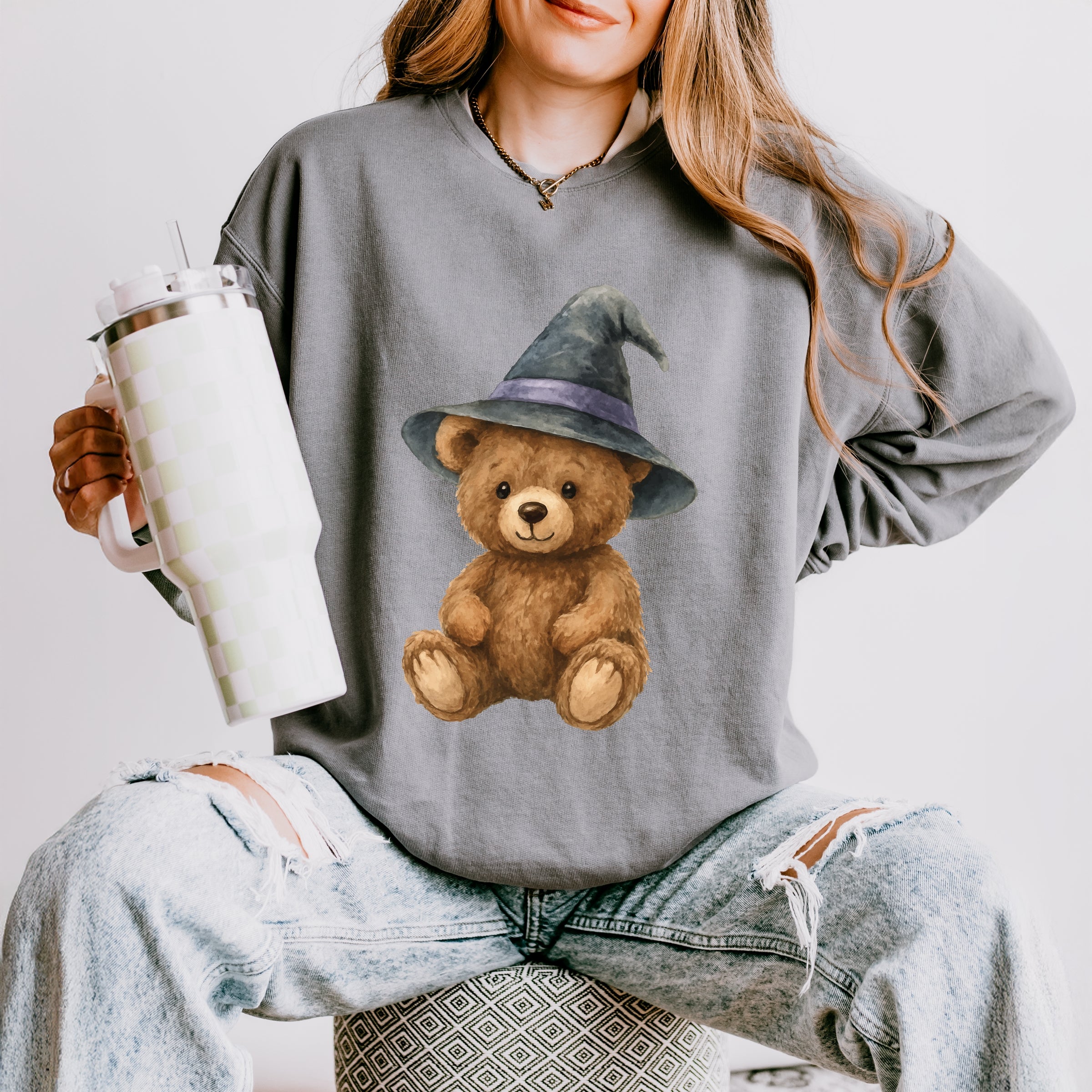 Watercolor Witchy Bear - Womens Lightweight Garment Dyed Sweatshirt