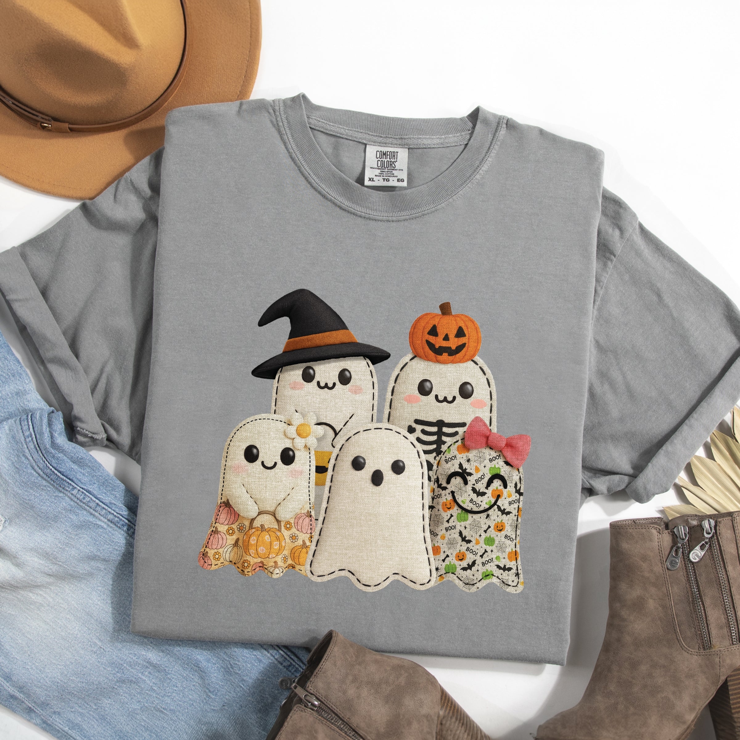 Ghost Family Patchwork Print - Womens Garment Dyed Tee