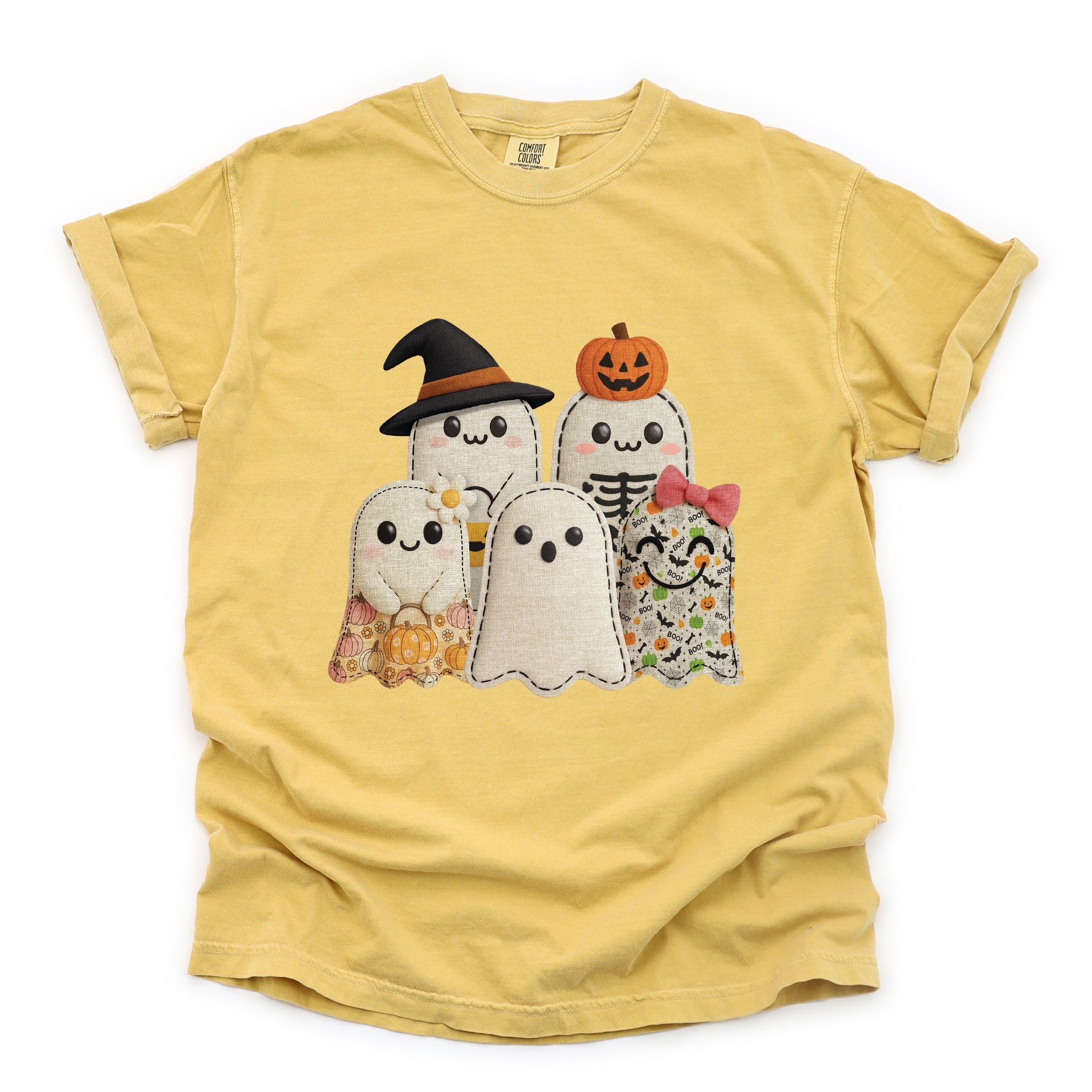 Ghost Family Patchwork Print - Womens Garment Dyed Tee