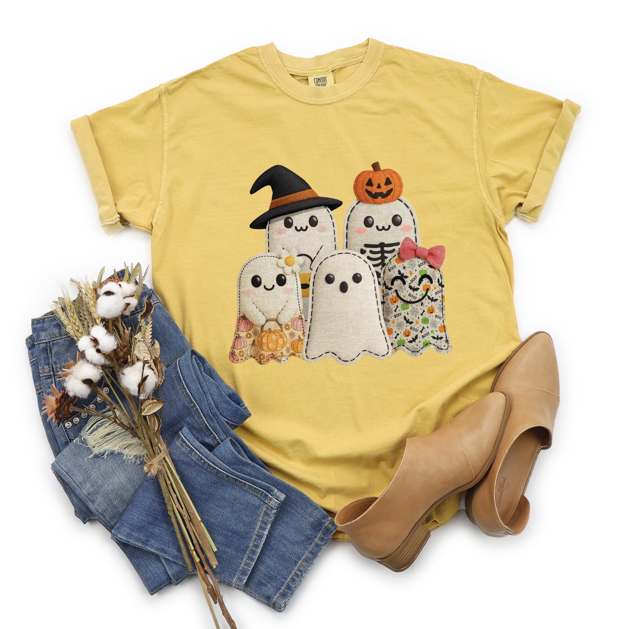 Ghost Family Patchwork Print - Womens Garment Dyed Tee