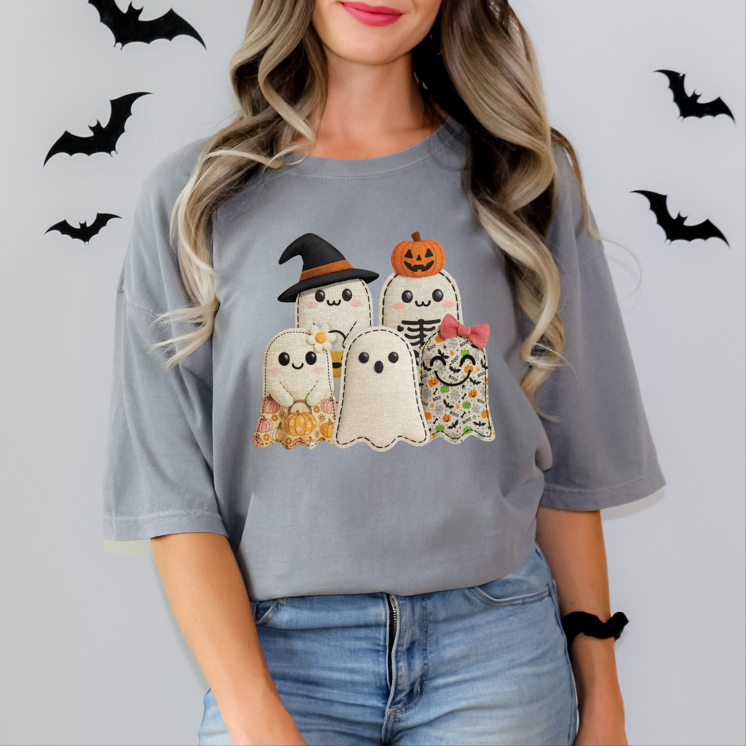 Ghost Family Patchwork Print - Womens Garment Dyed Tee