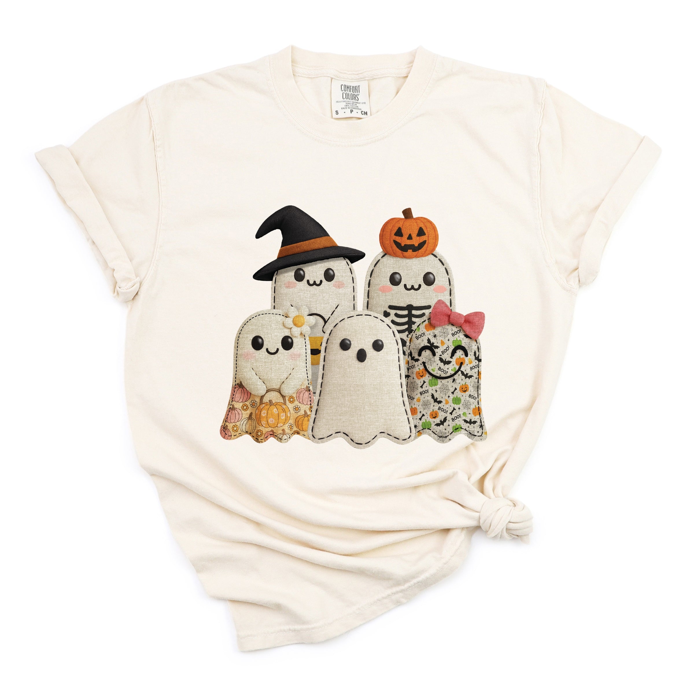 Ghost Family Patchwork Print - Womens Garment Dyed Tee