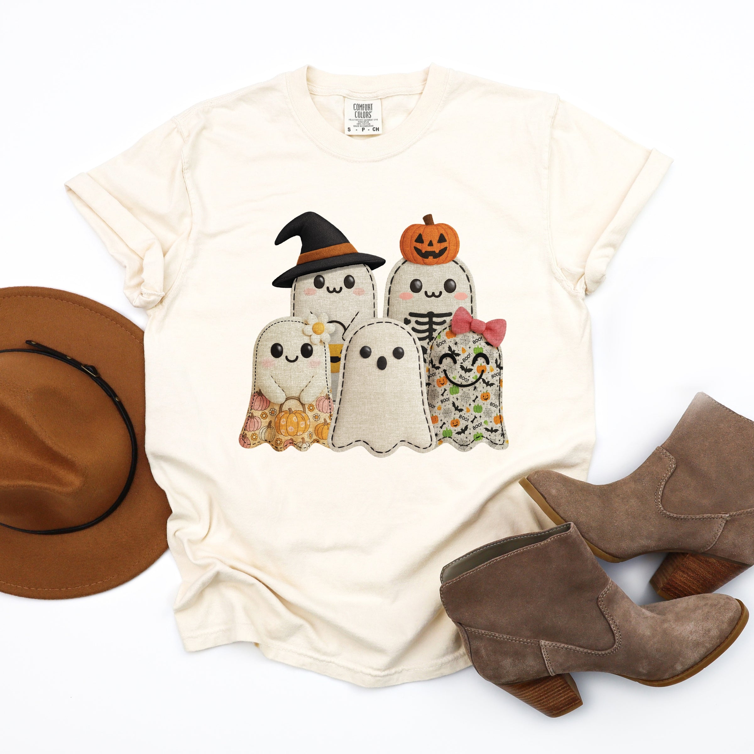 Ghost Family Patchwork Print - Womens Garment Dyed Tee