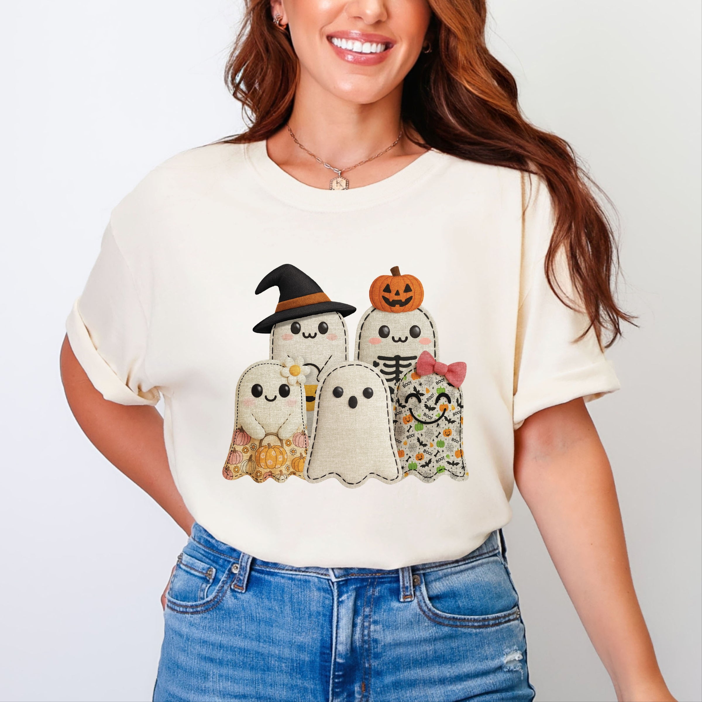 Ghost Family Patchwork Print - Womens Garment Dyed Tee